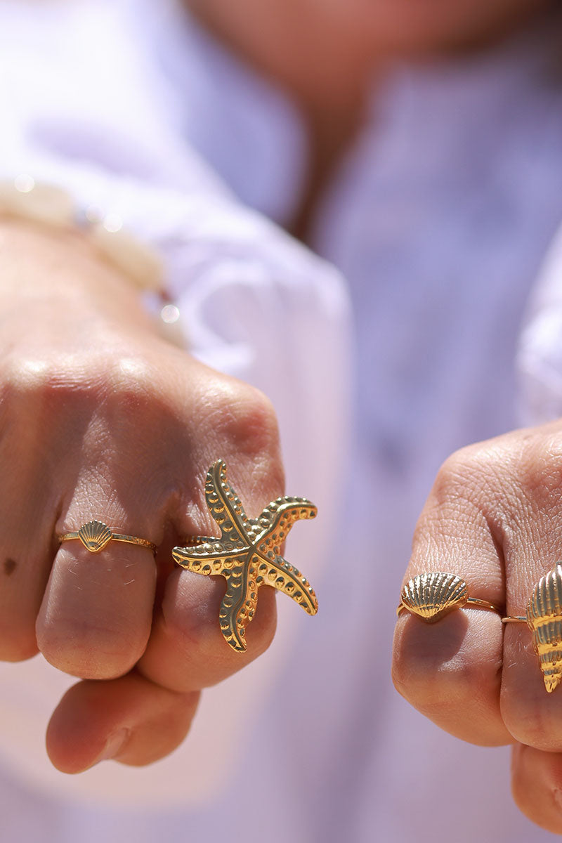 Goldtone Mini Scallop Shell Ring