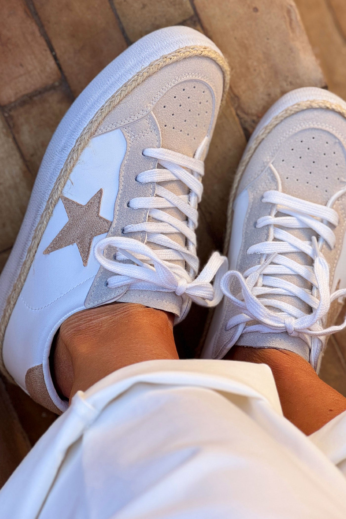 White Retro Star Rope Trim Sneakers