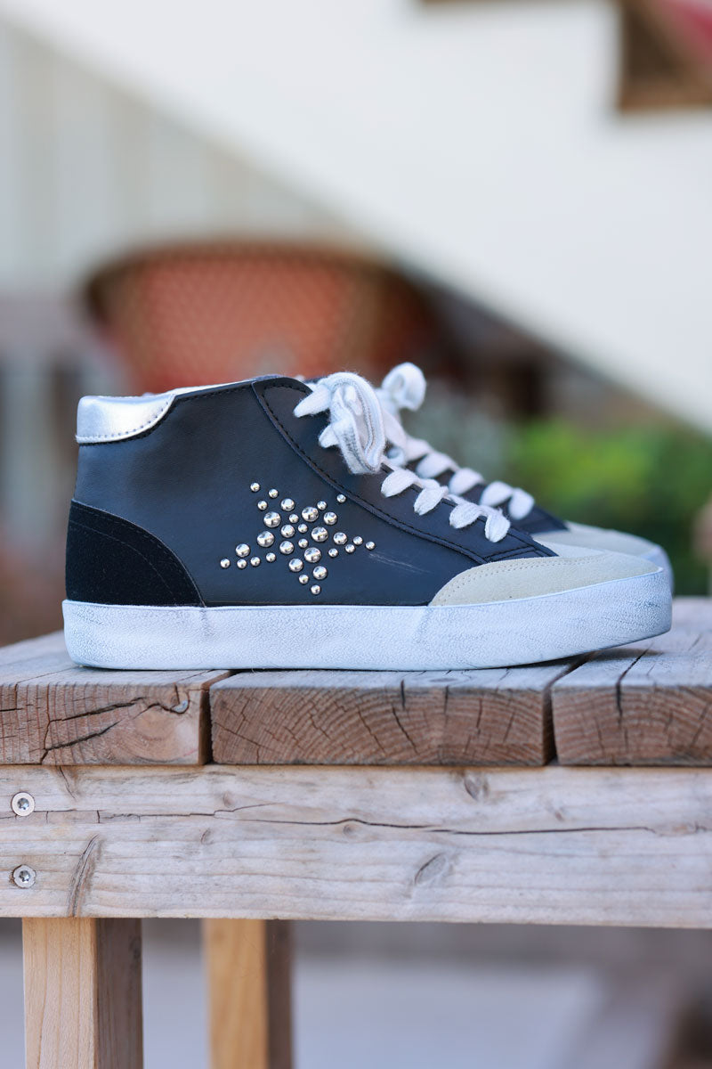 Black and Beige Star Sueded High Top Sneakers