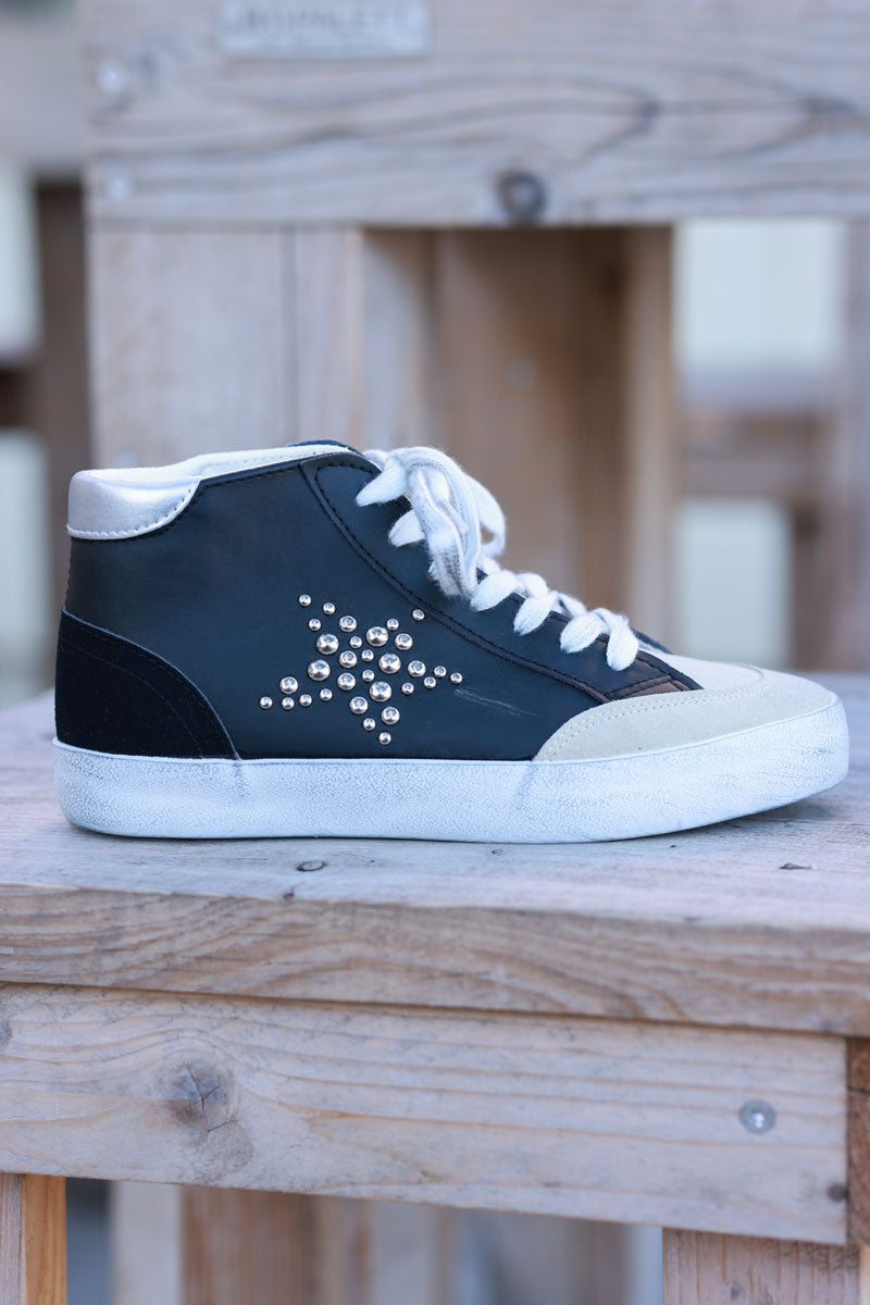 Black and Beige Star Sueded High Top Sneakers