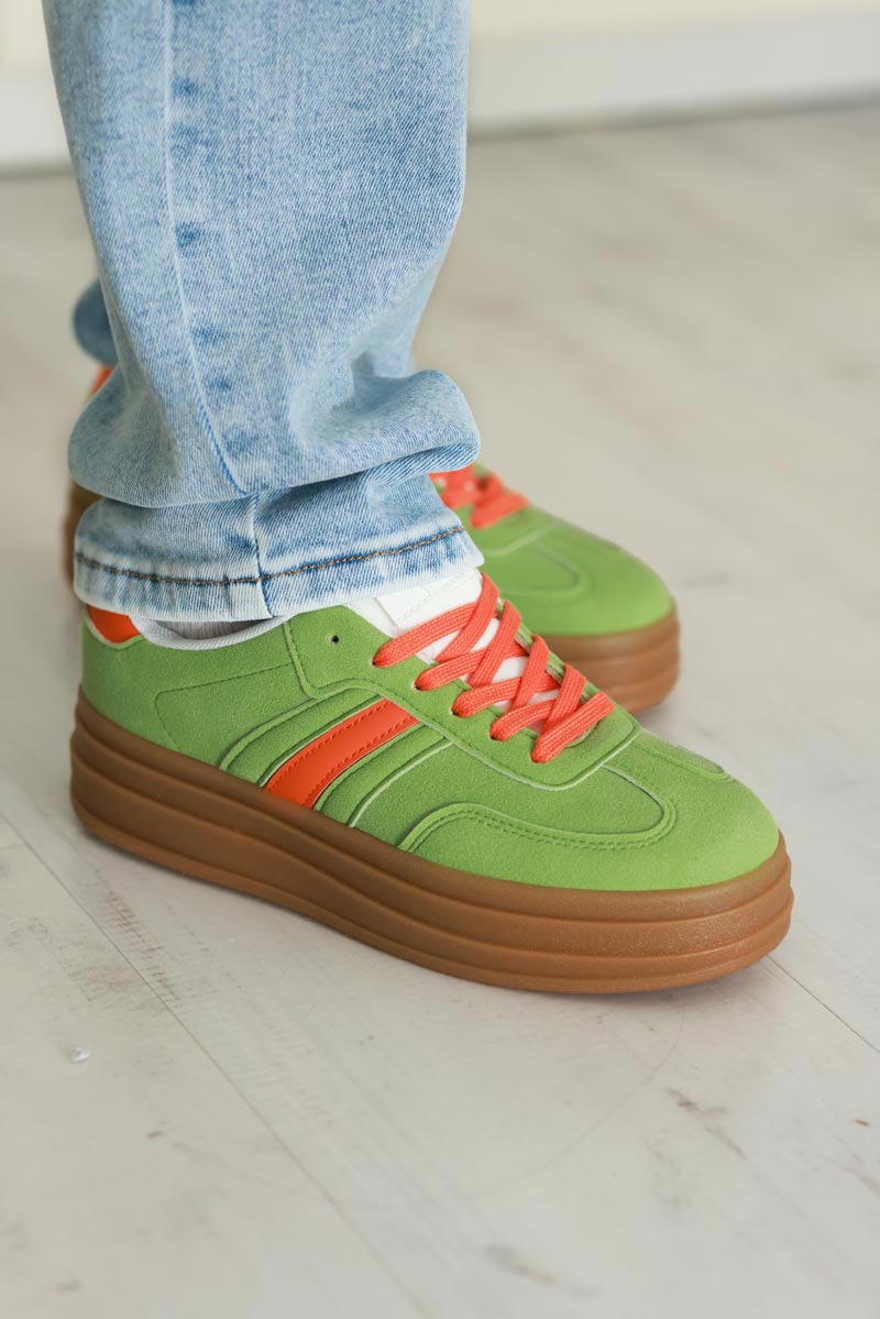 Green/Orange Stripe Vintage Vegan Leather Sneakers