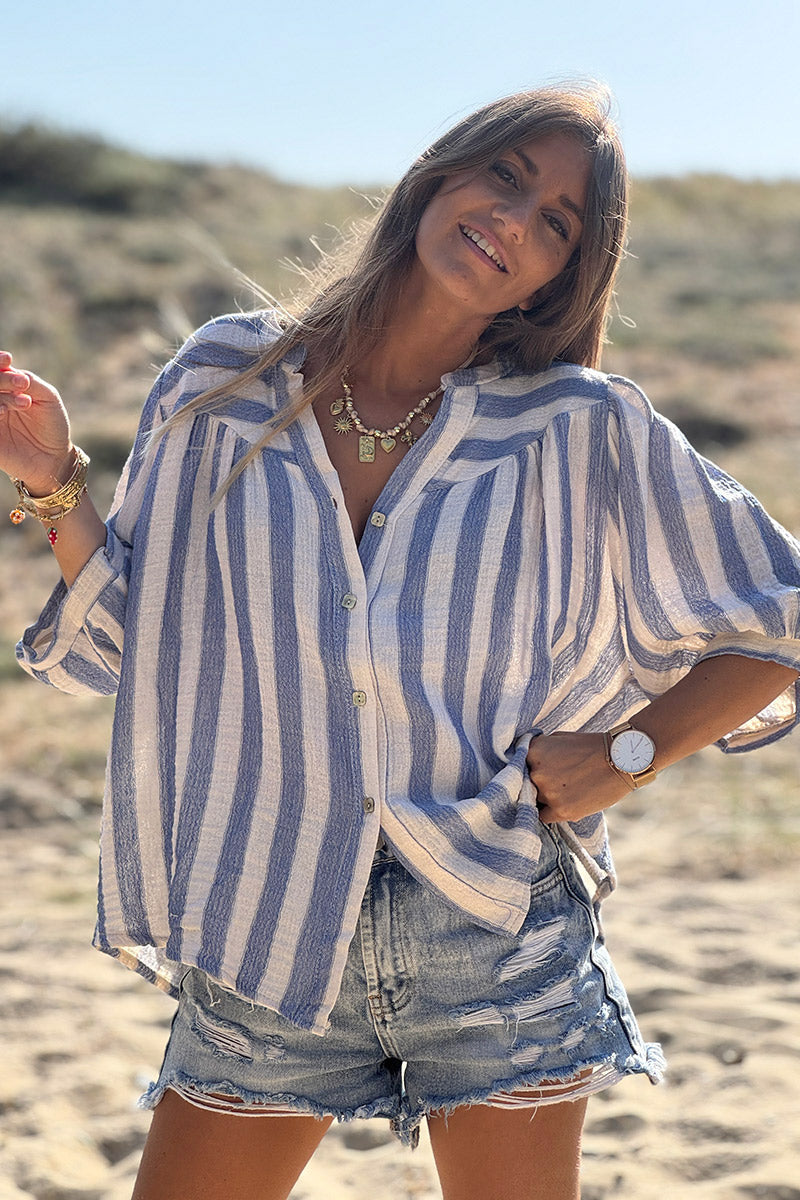 Navy Stripe Nautical Peasant Blouse