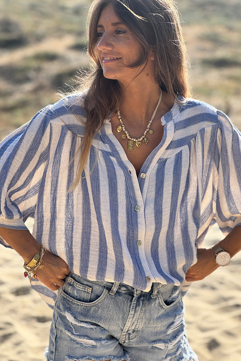 Navy Stripe Nautical Peasant Blouse