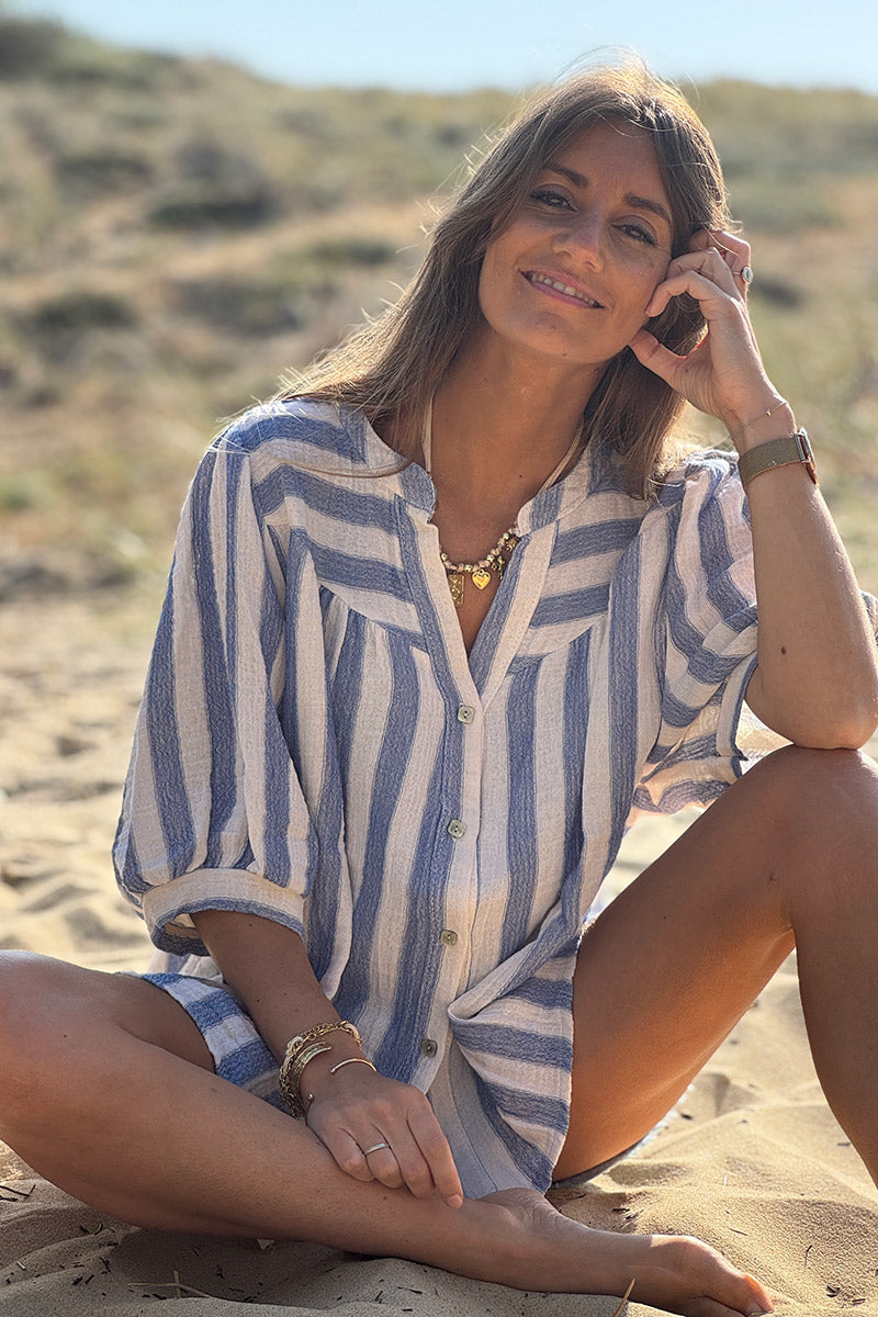 Navy Stripe Nautical Peasant Blouse