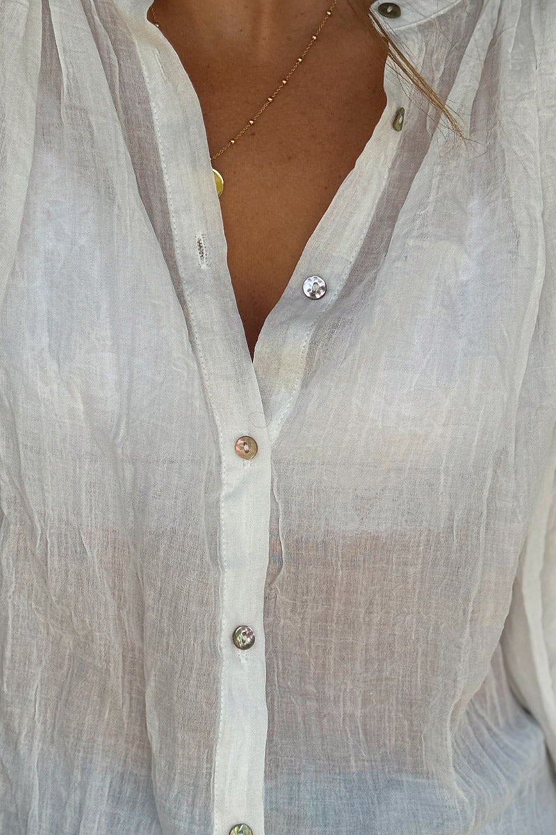 White Lightweight Cotton Peasant Blouse