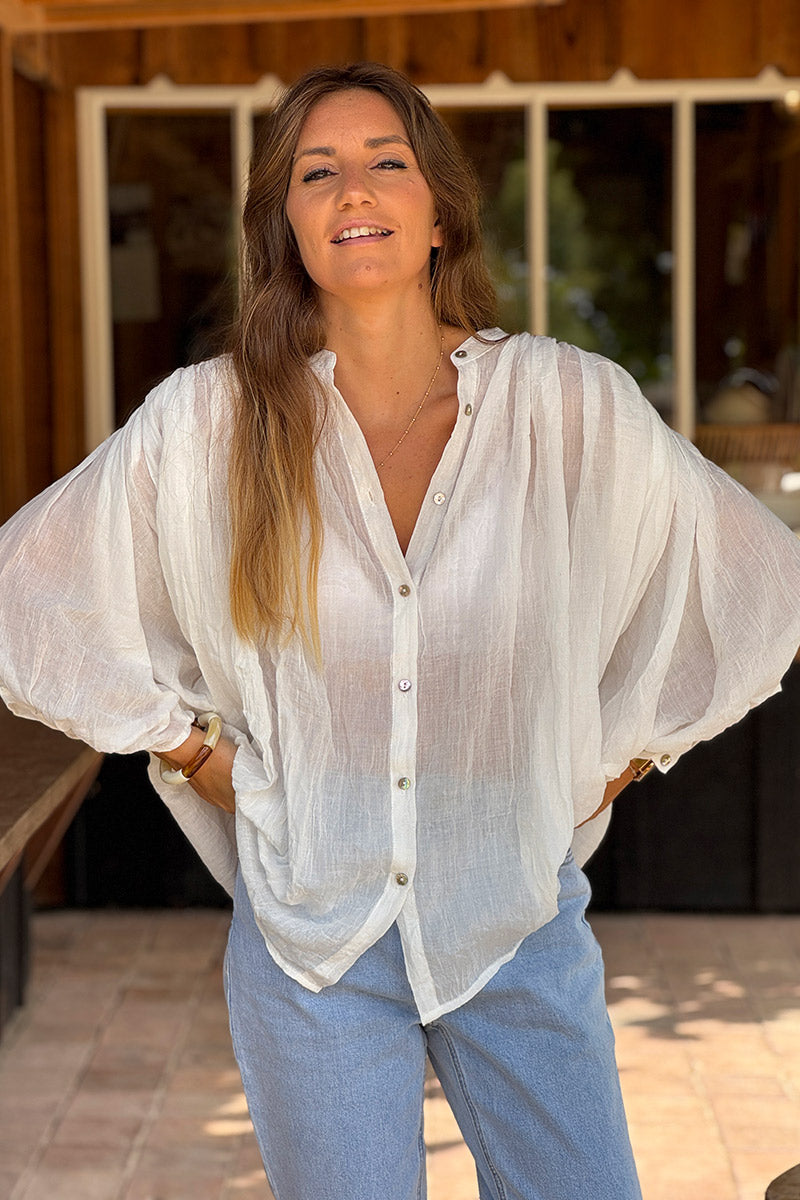 White Lightweight Cotton Peasant Blouse