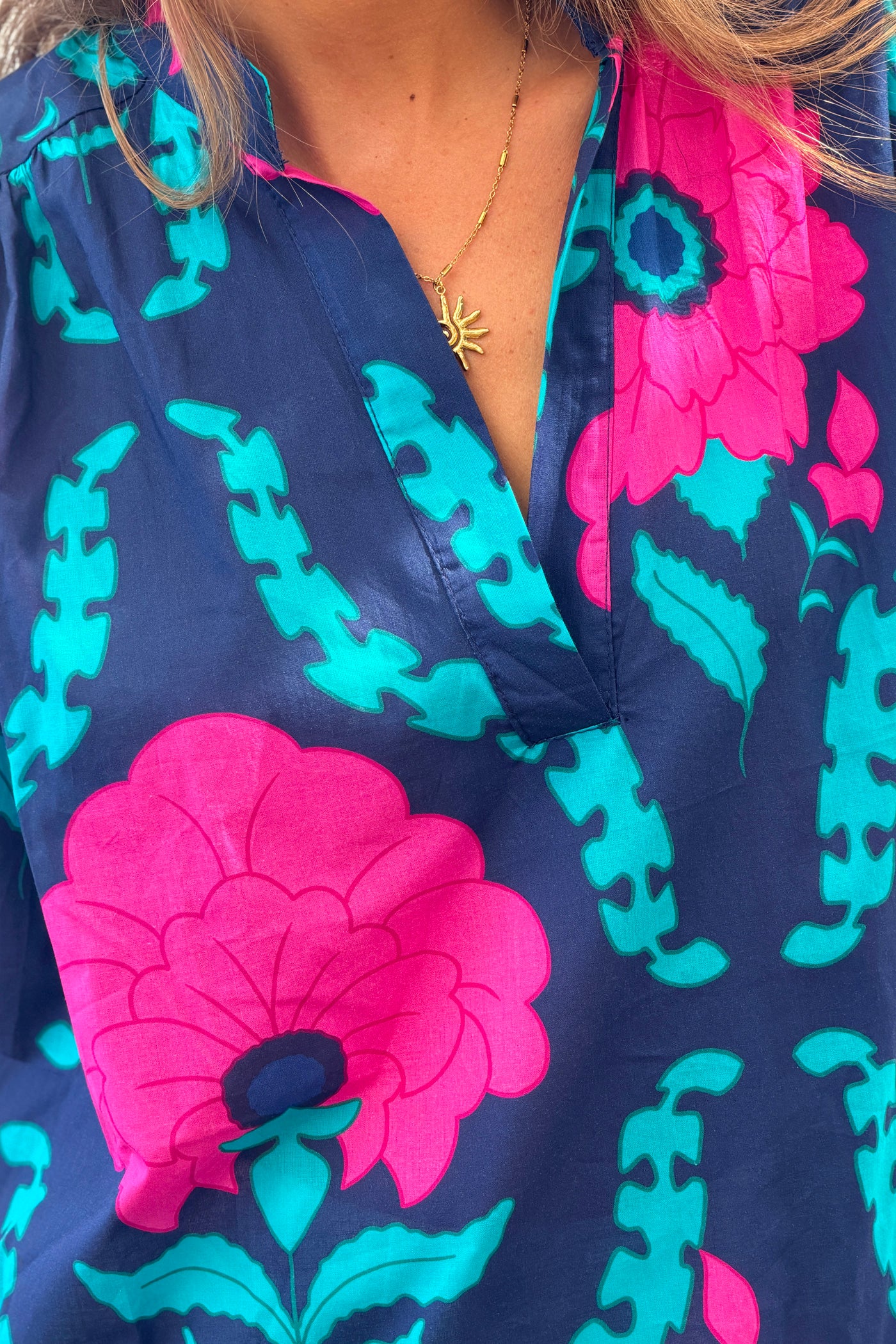 Navy Tropical Floral Dolman Blouse