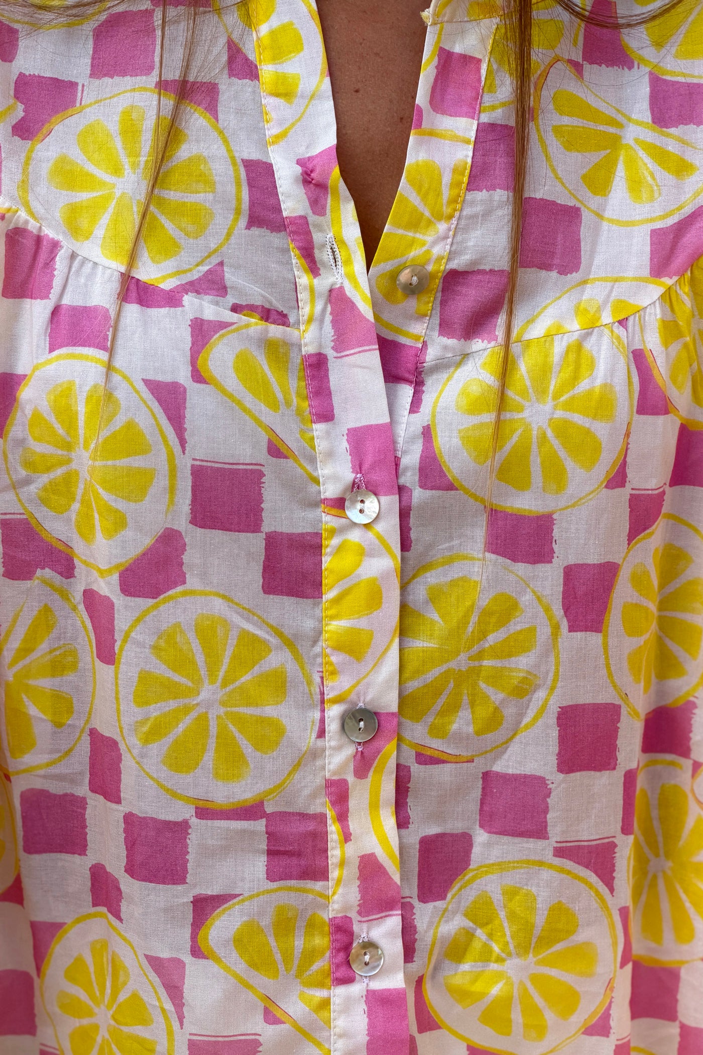 Pink Checkerboard Lemon Party Blouse