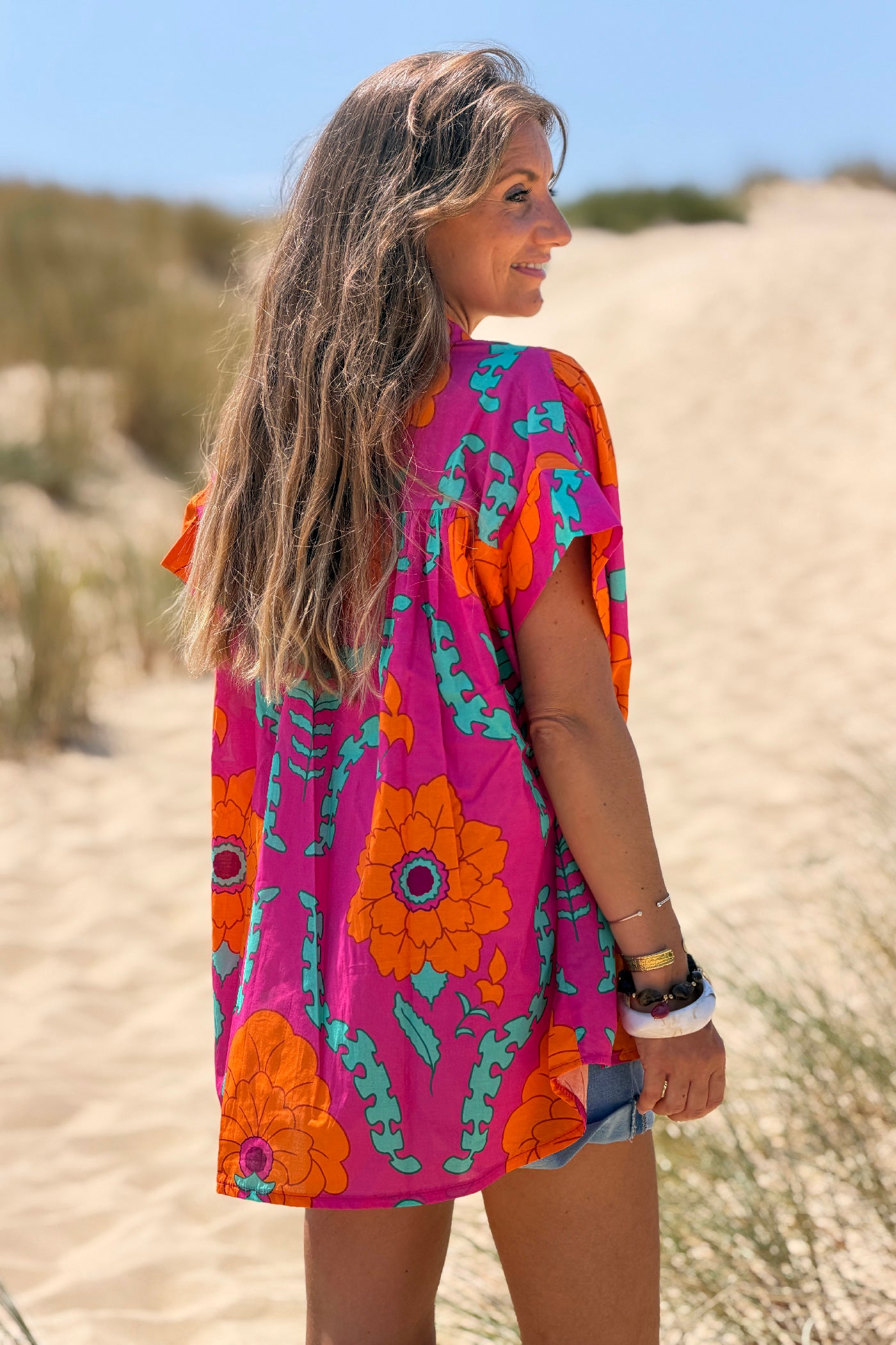 Hot Pink Tropical Floral Dolman Blouse