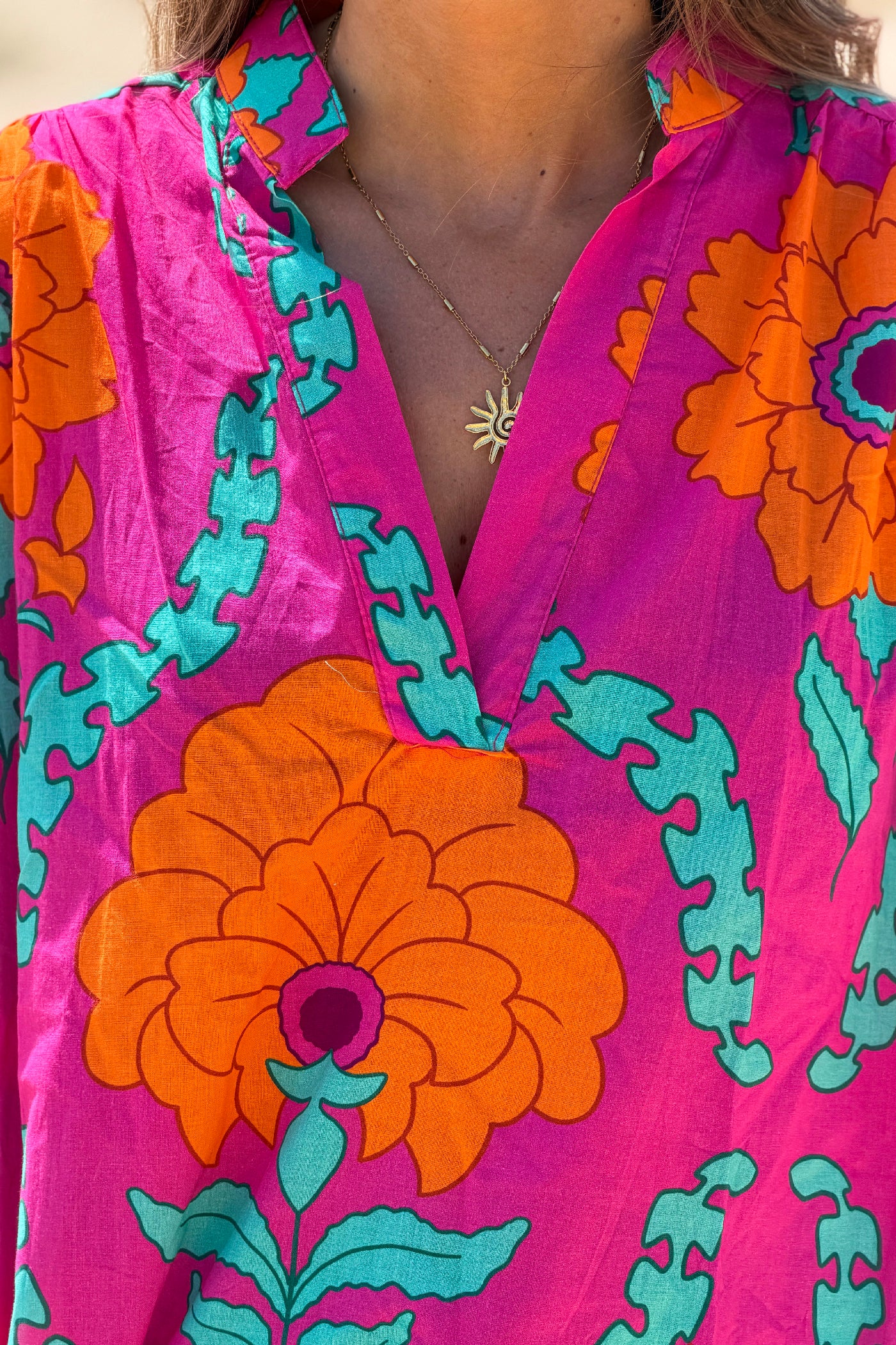 Hot Pink Tropical Floral Dolman Blouse