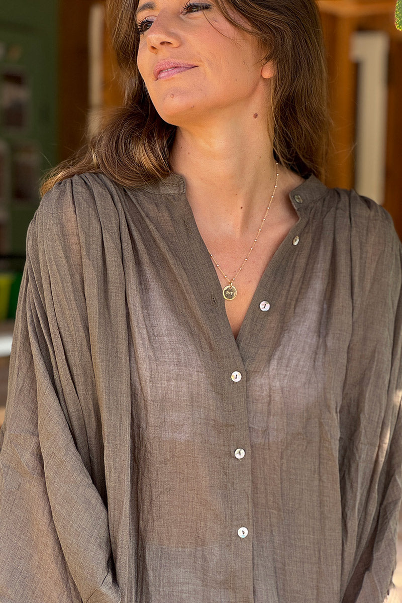 Olive Lightweight Cotton Peasant Blouse