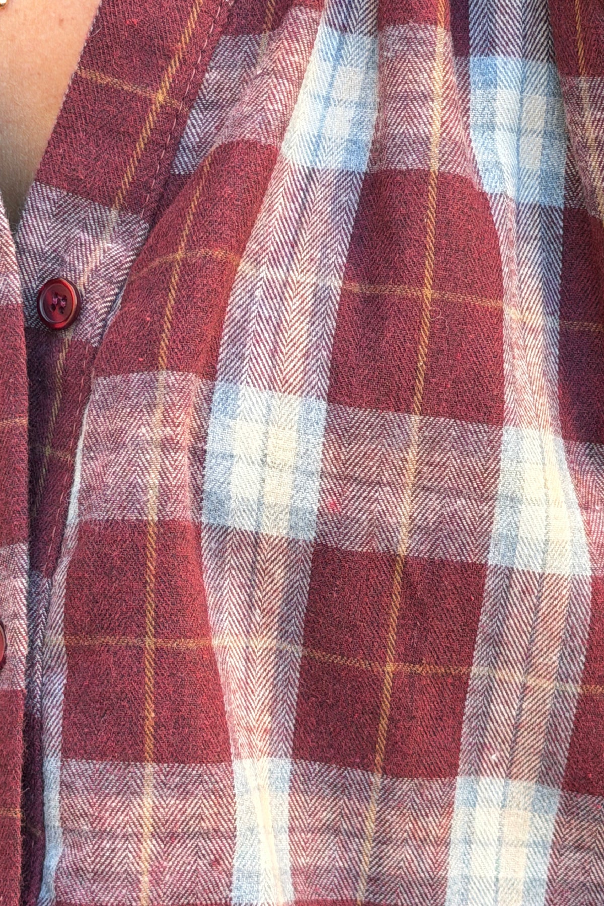 Blouse toucher flanelle doux à carreaux tartan aubergine