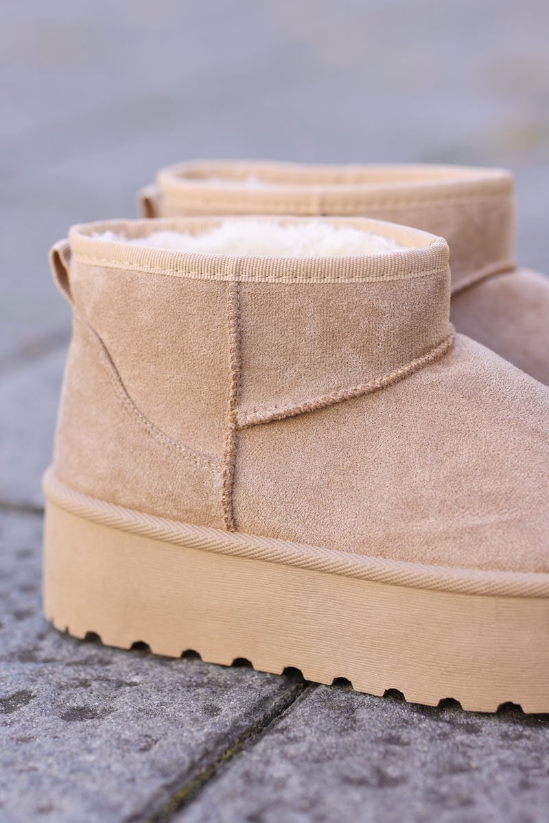 Hannah Beige Suedette Platform Comfort Mini Boots