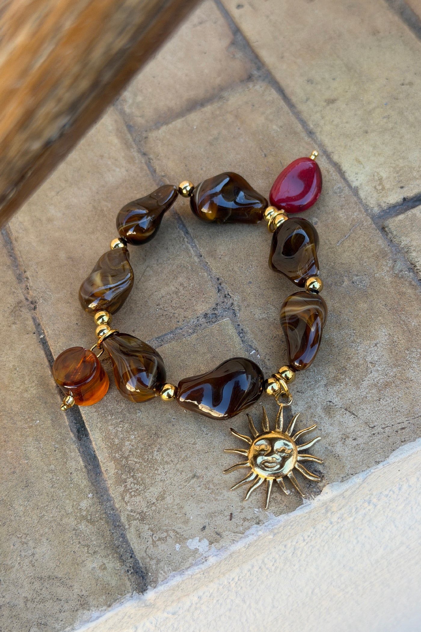 Golden Sun and Stones Charm Bracelet