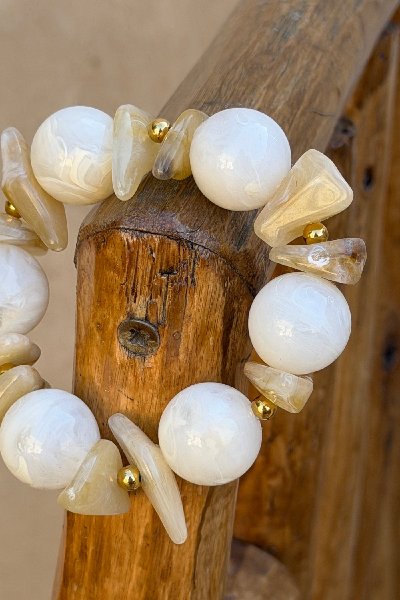 White Marbled Bead Statement Bracelet