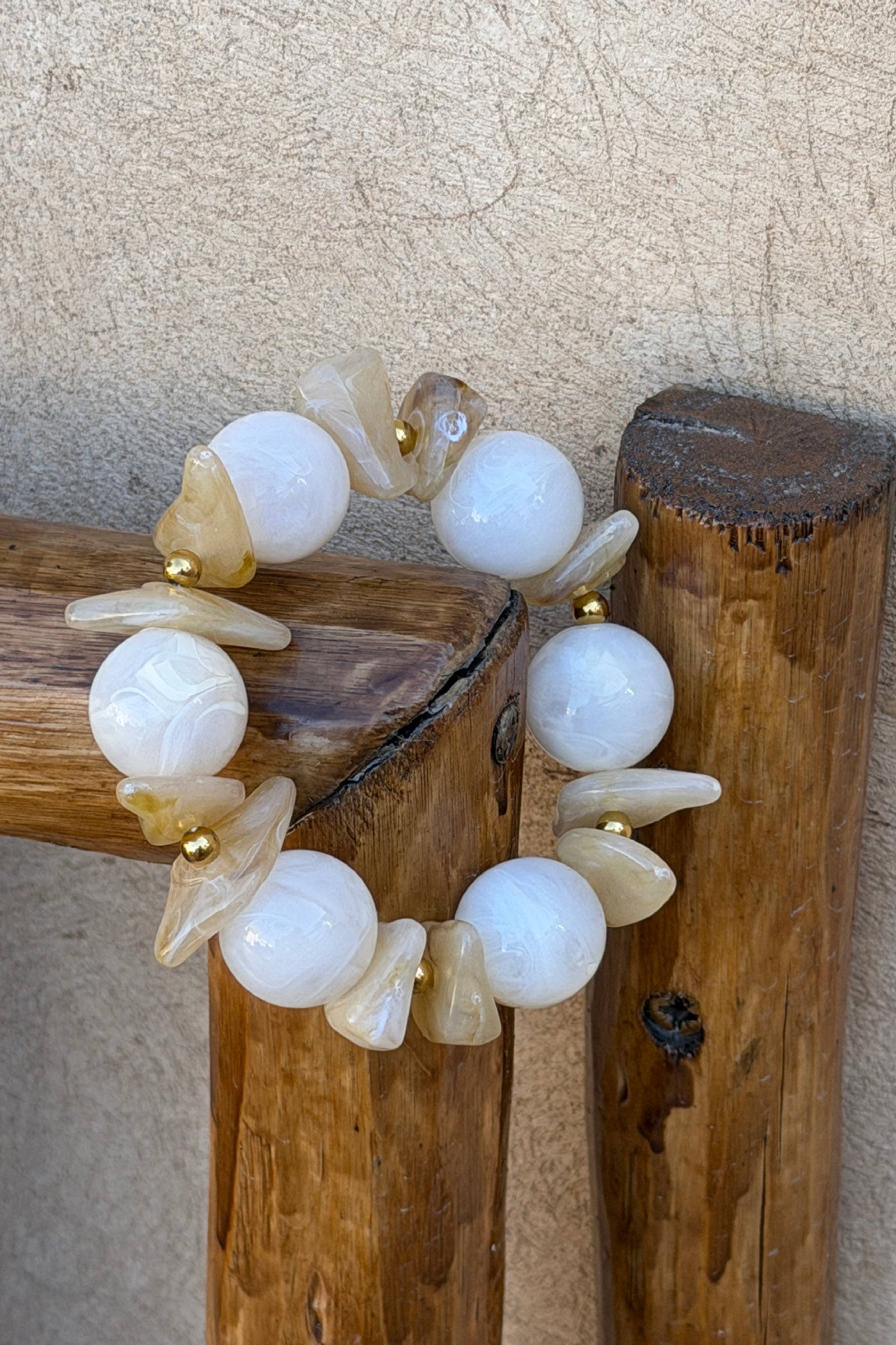 White Marbled Bead Statement Bracelet