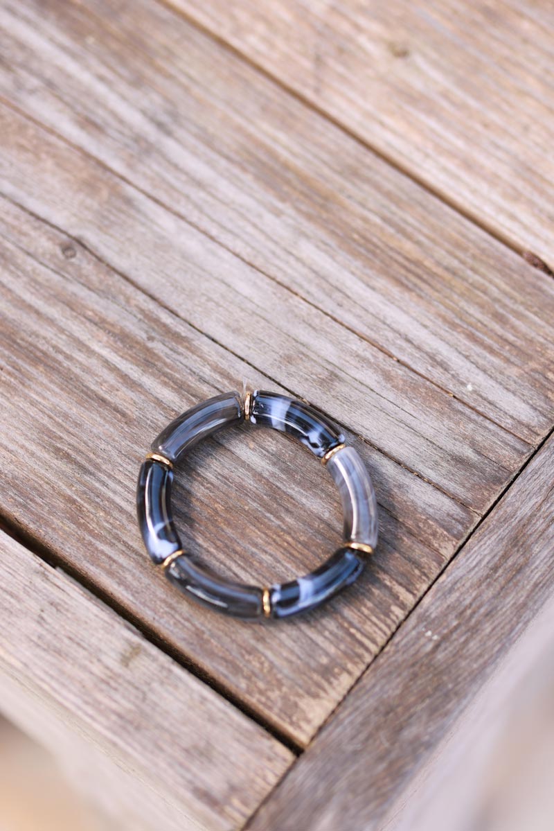 Black Marbled Tube Bead Bracelet