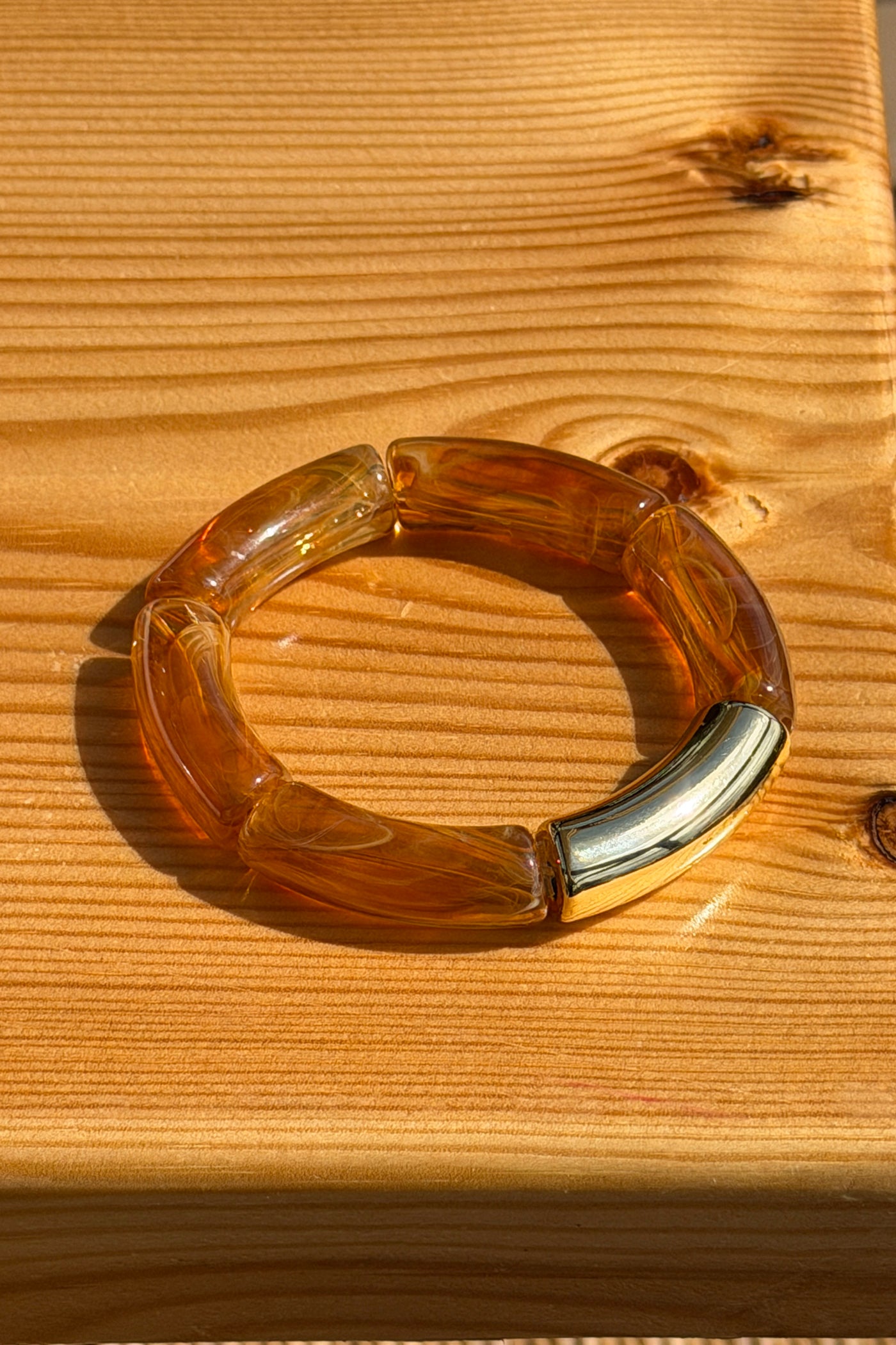 Brown Amber Tubular Bead Bracelet