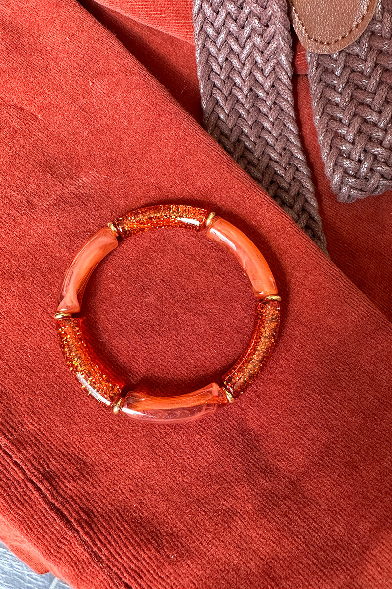 Terracotta Glitter Marbled Tube Bead Bangle