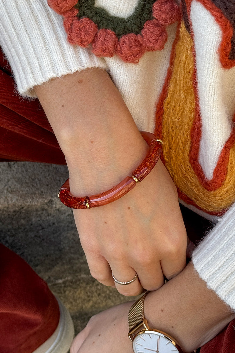 Terracotta Glitter Marbled Tube Bead Bangle