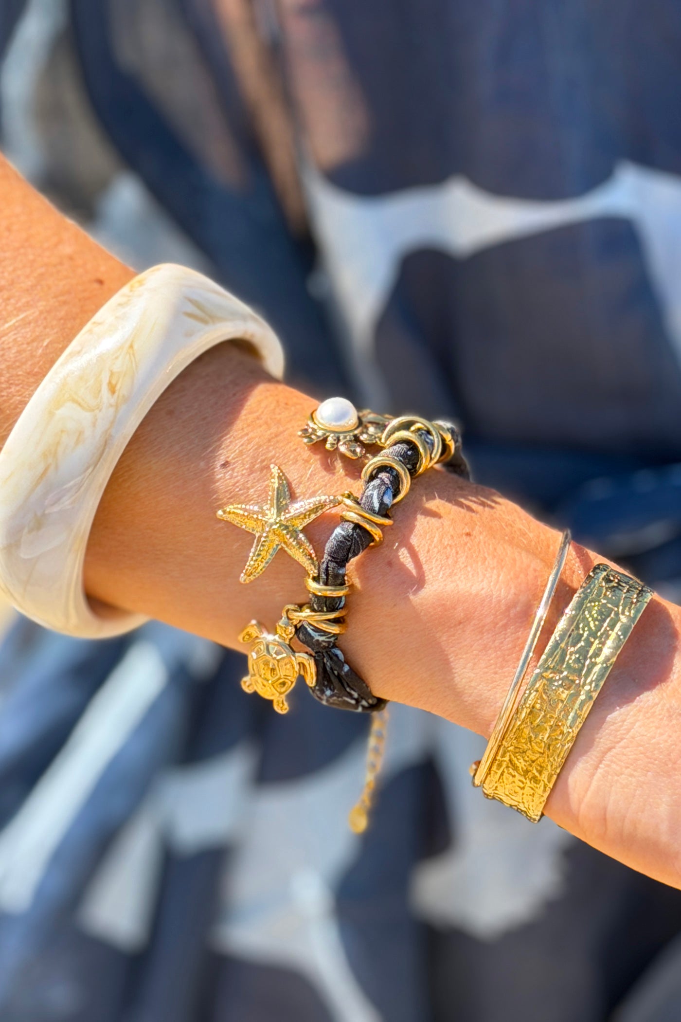 Navy Fabric Beach Charm Bracelet
