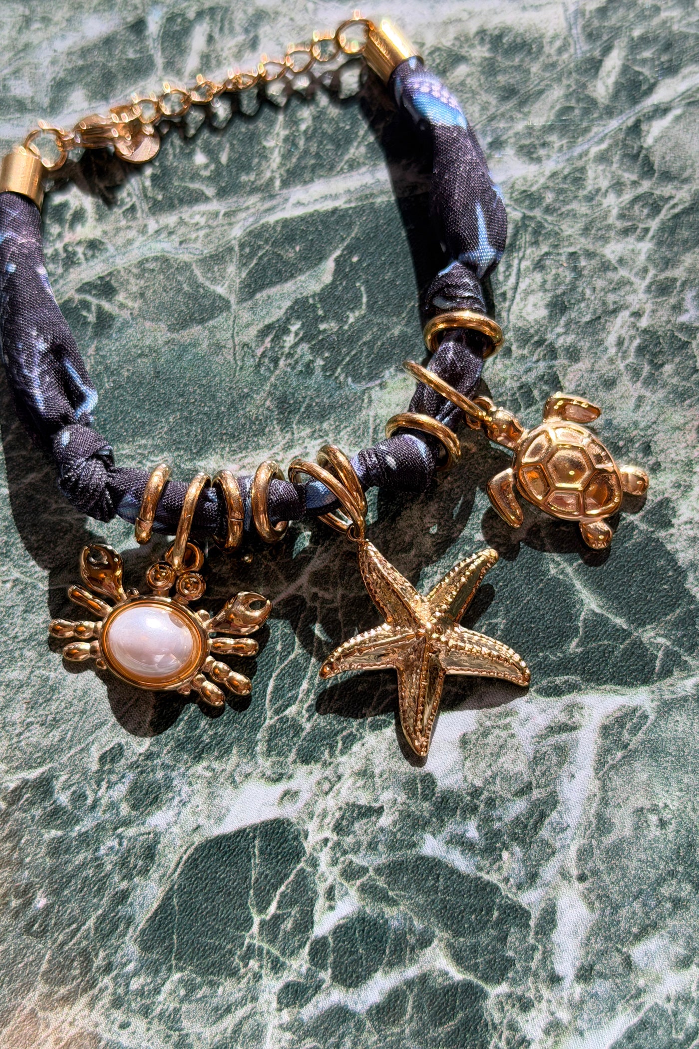 Navy Fabric Beach Charm Bracelet