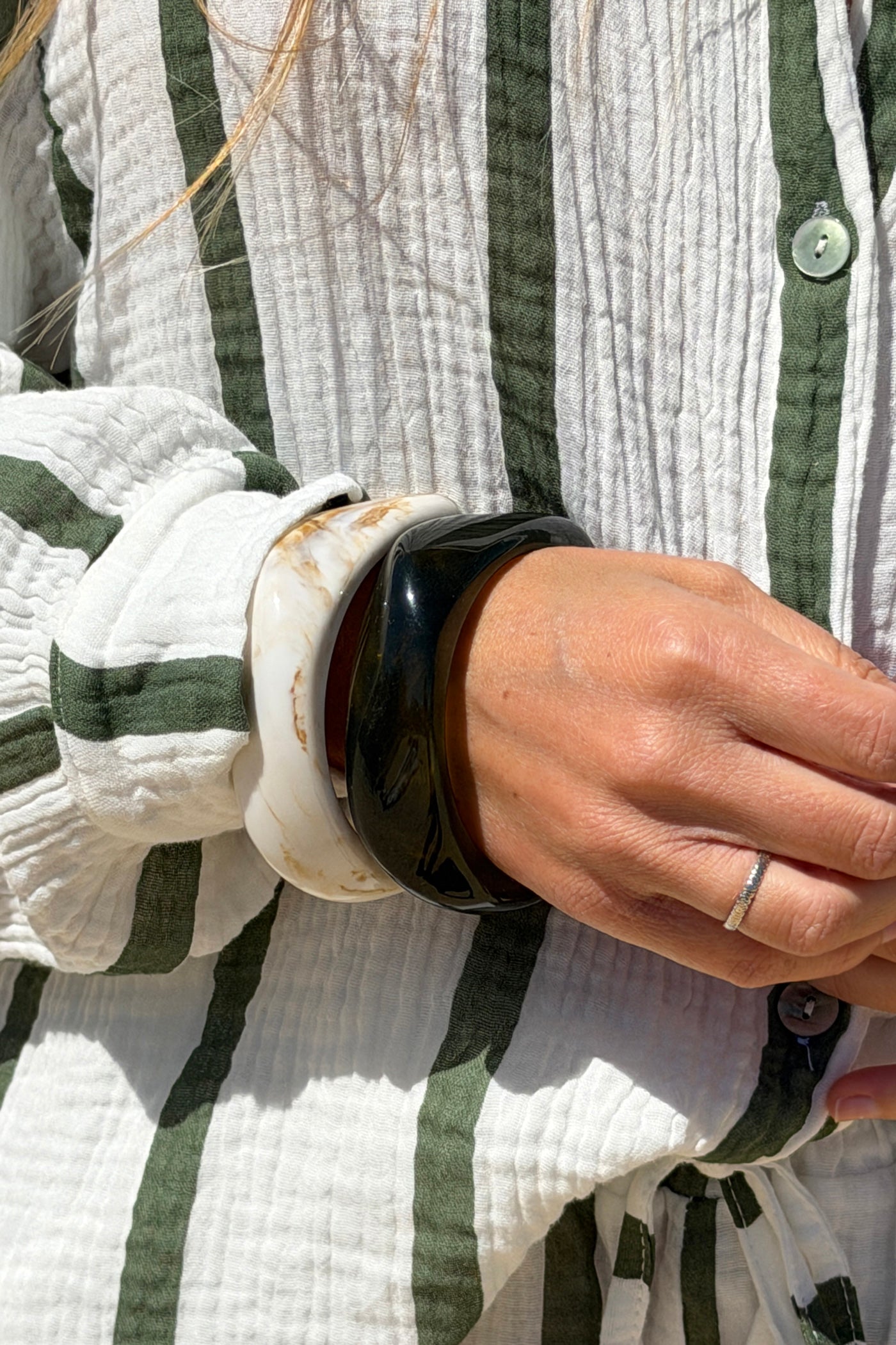 Dark Green Marbled Lucite Square Bangle