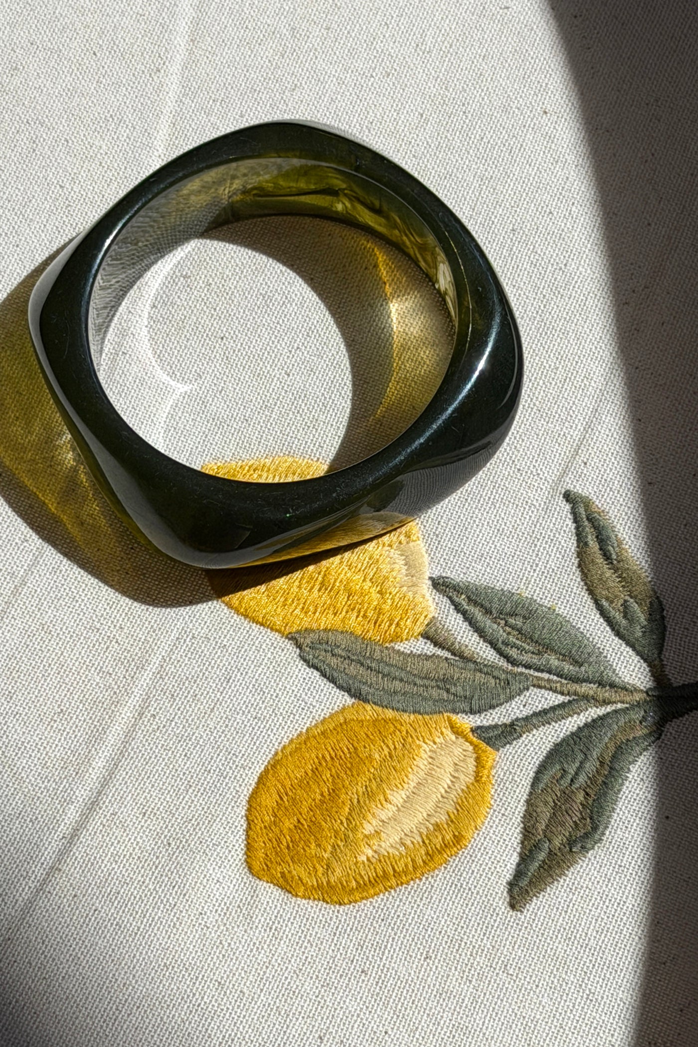 Dark Green Marbled Lucite Square Bangle