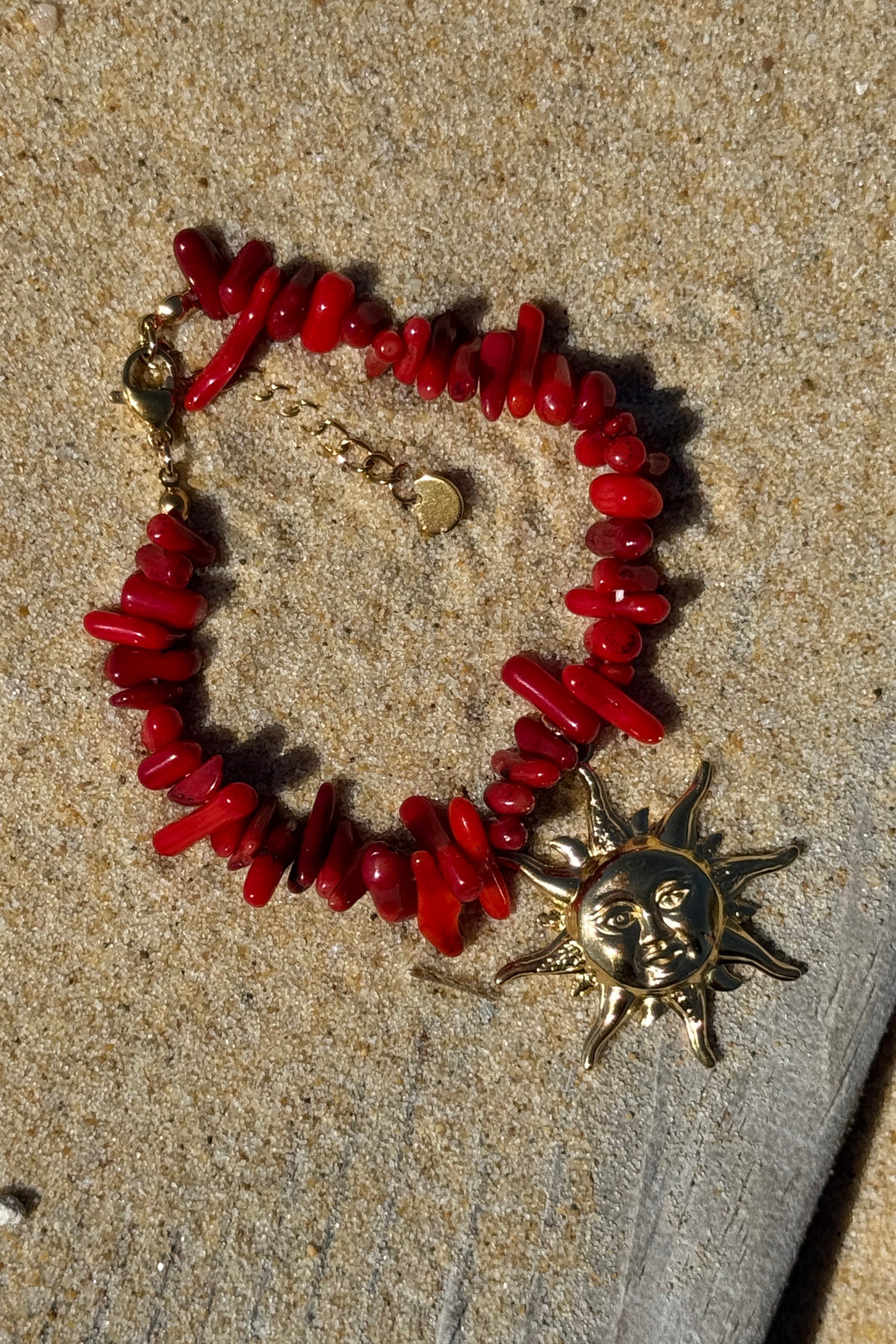 Red Beach Glass Golden Sun Charm Bracelet