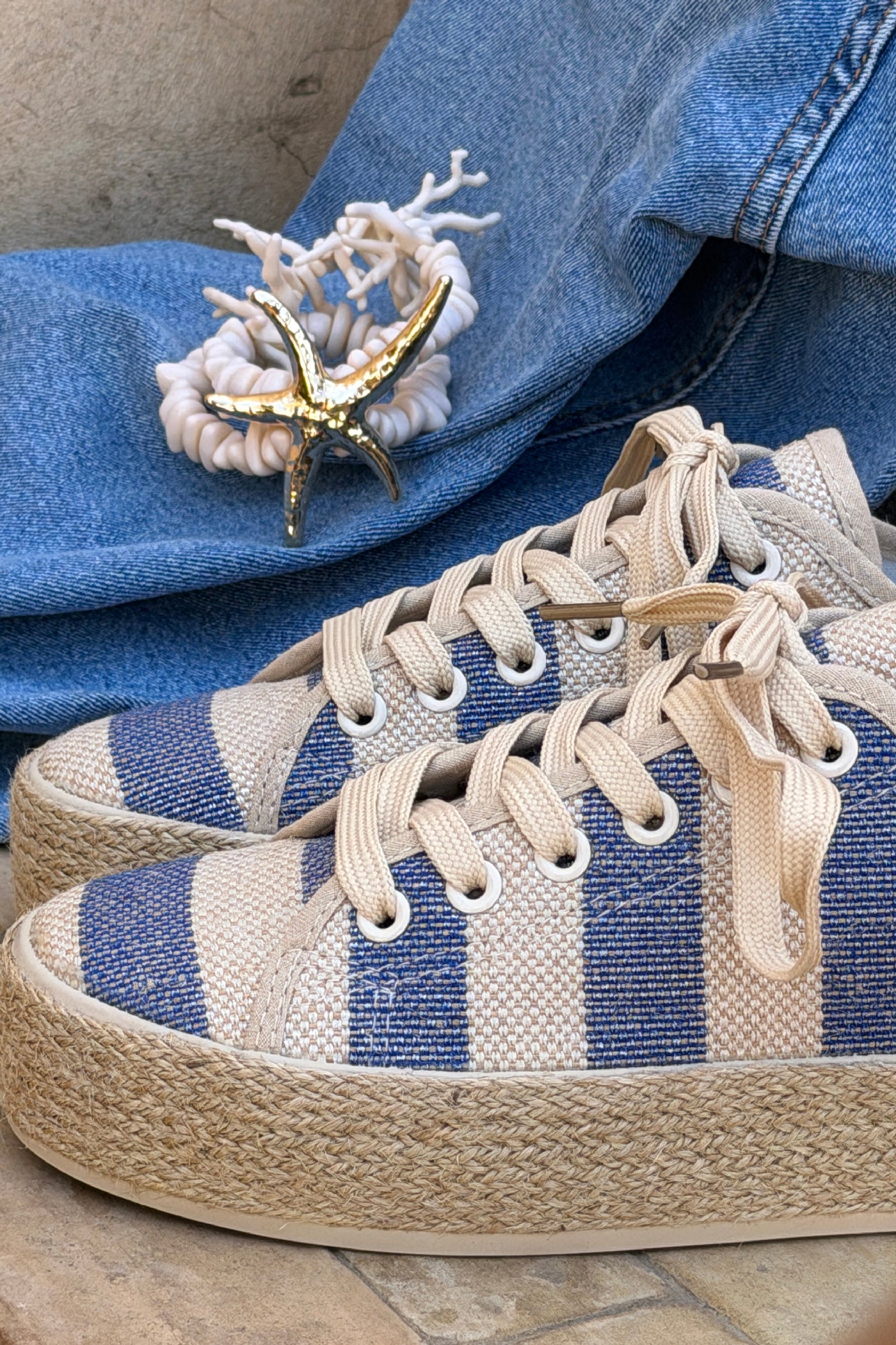 Blue Stripe Canvas Espadrille Sneakers