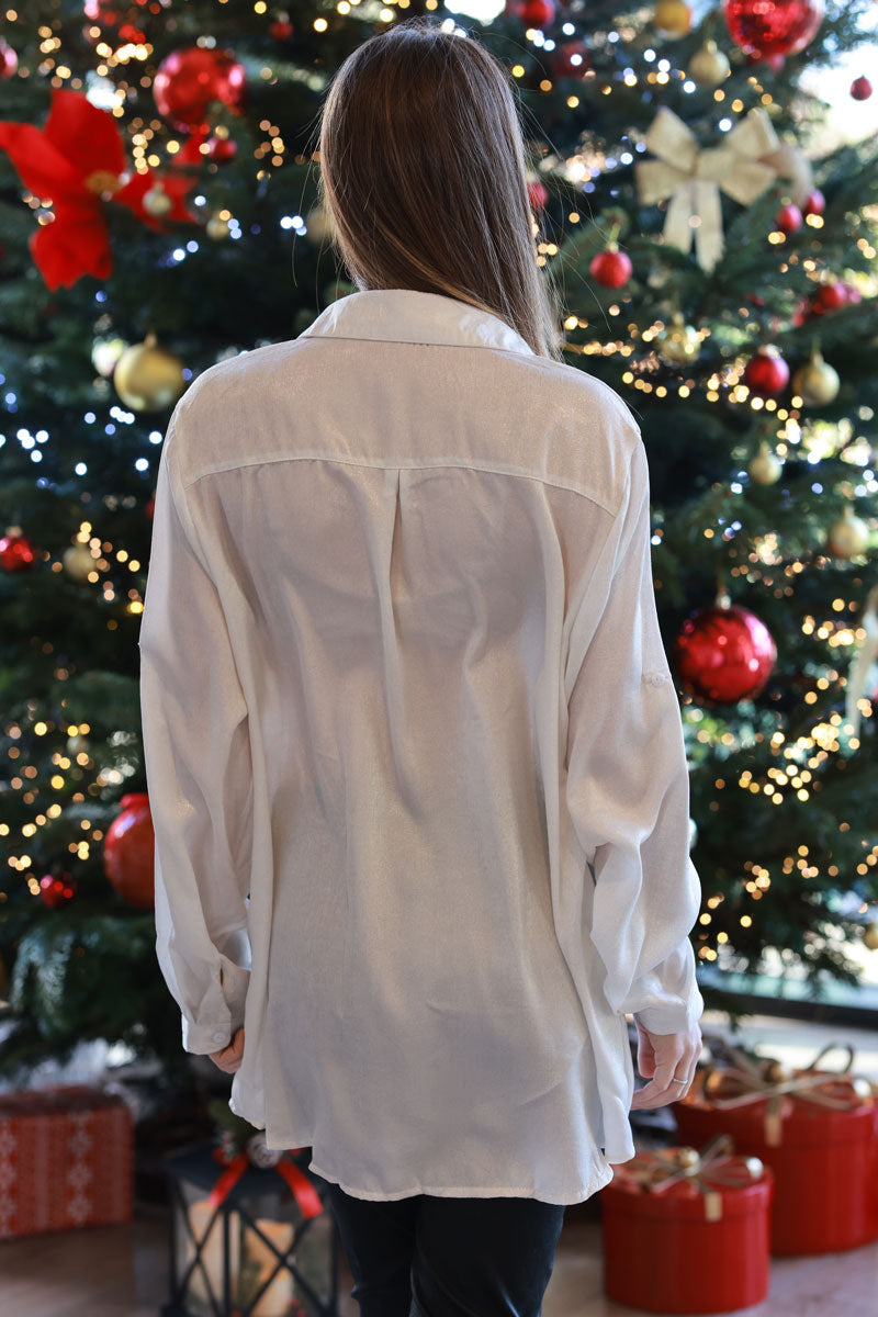Off white Lurex Button-Down Shirt