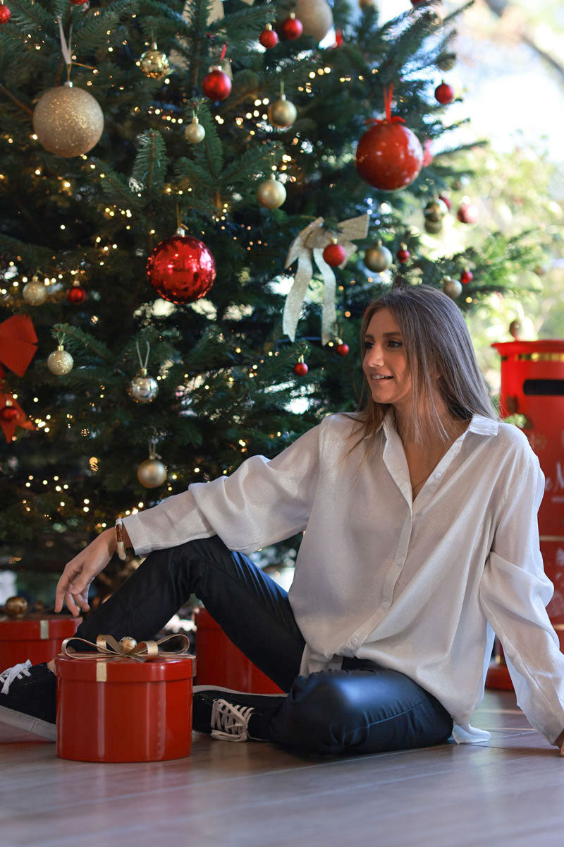 Off white Lurex Button-Down Shirt