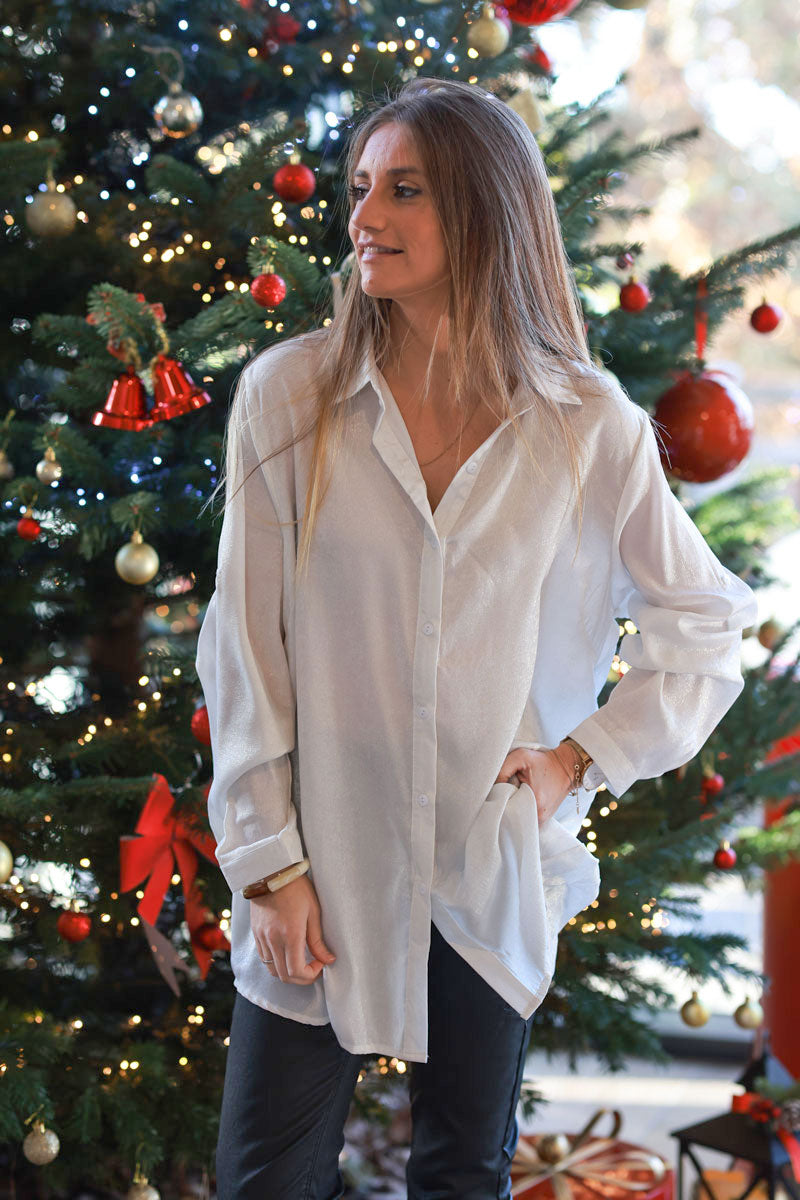 Off white Lurex Button-Down Shirt