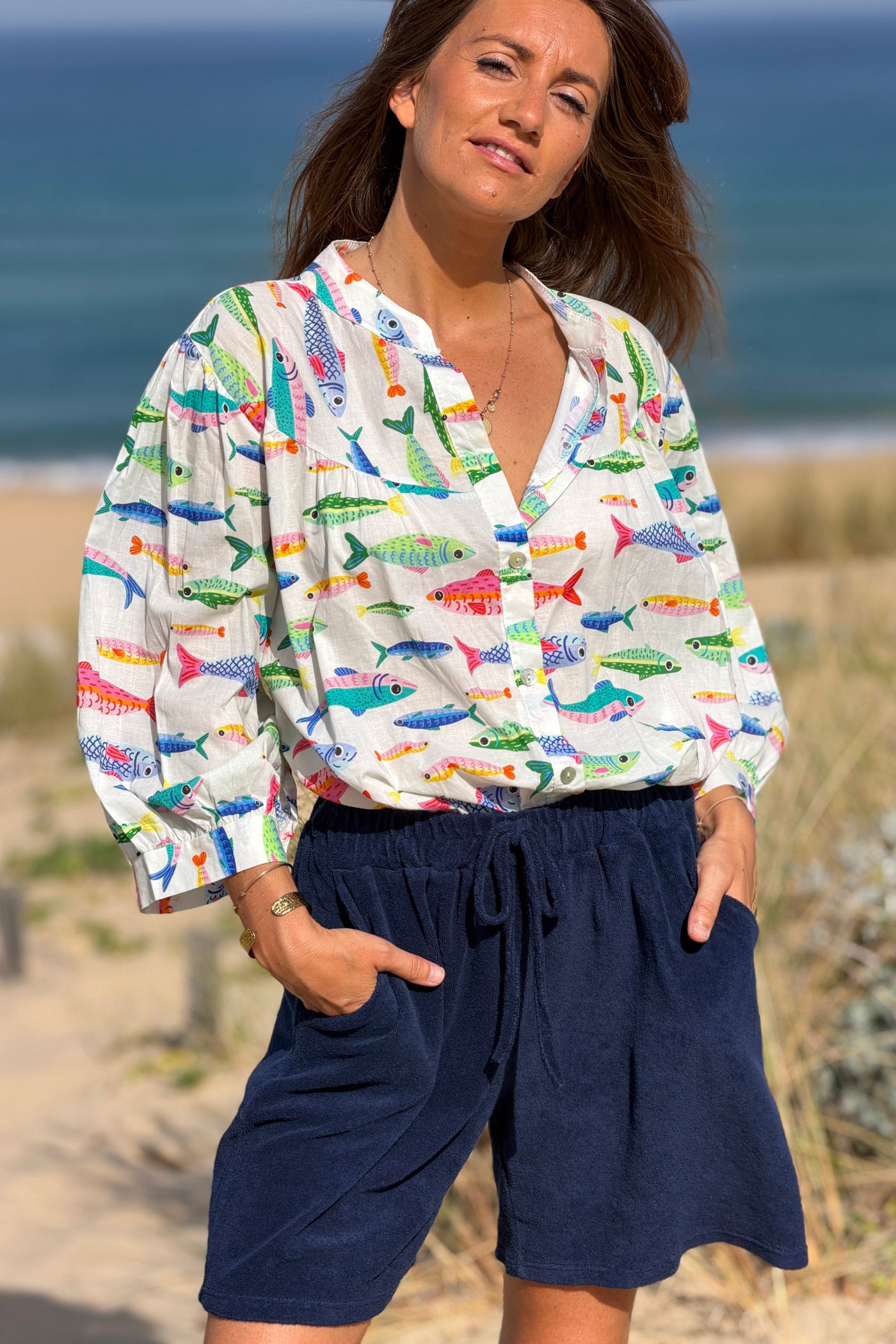White Fish Blouson Top