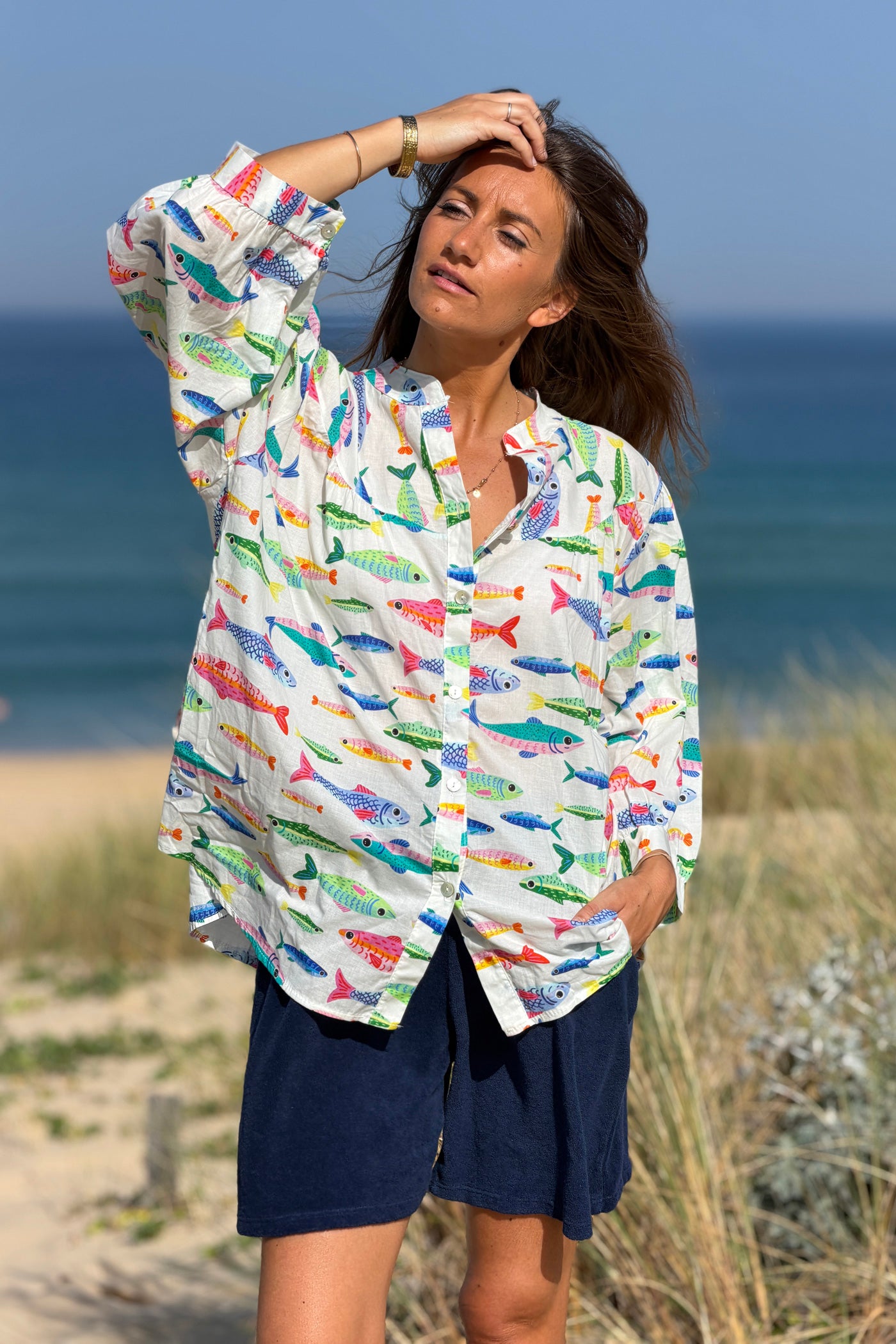 White Fish Blouson Top