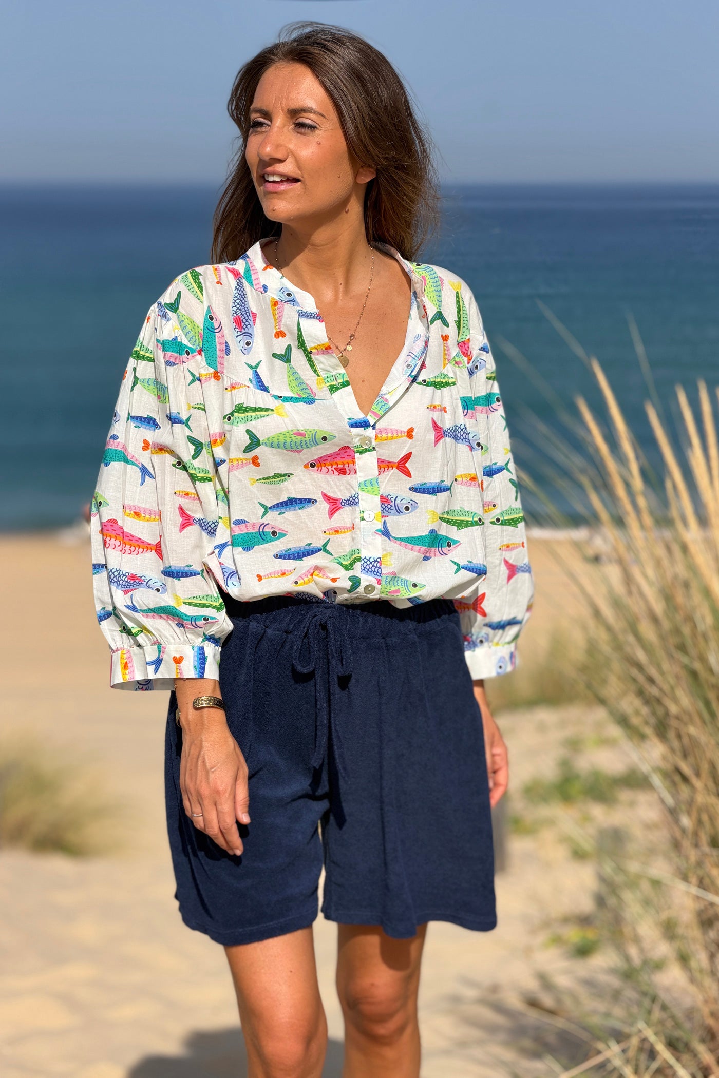 White Fish Blouson Top