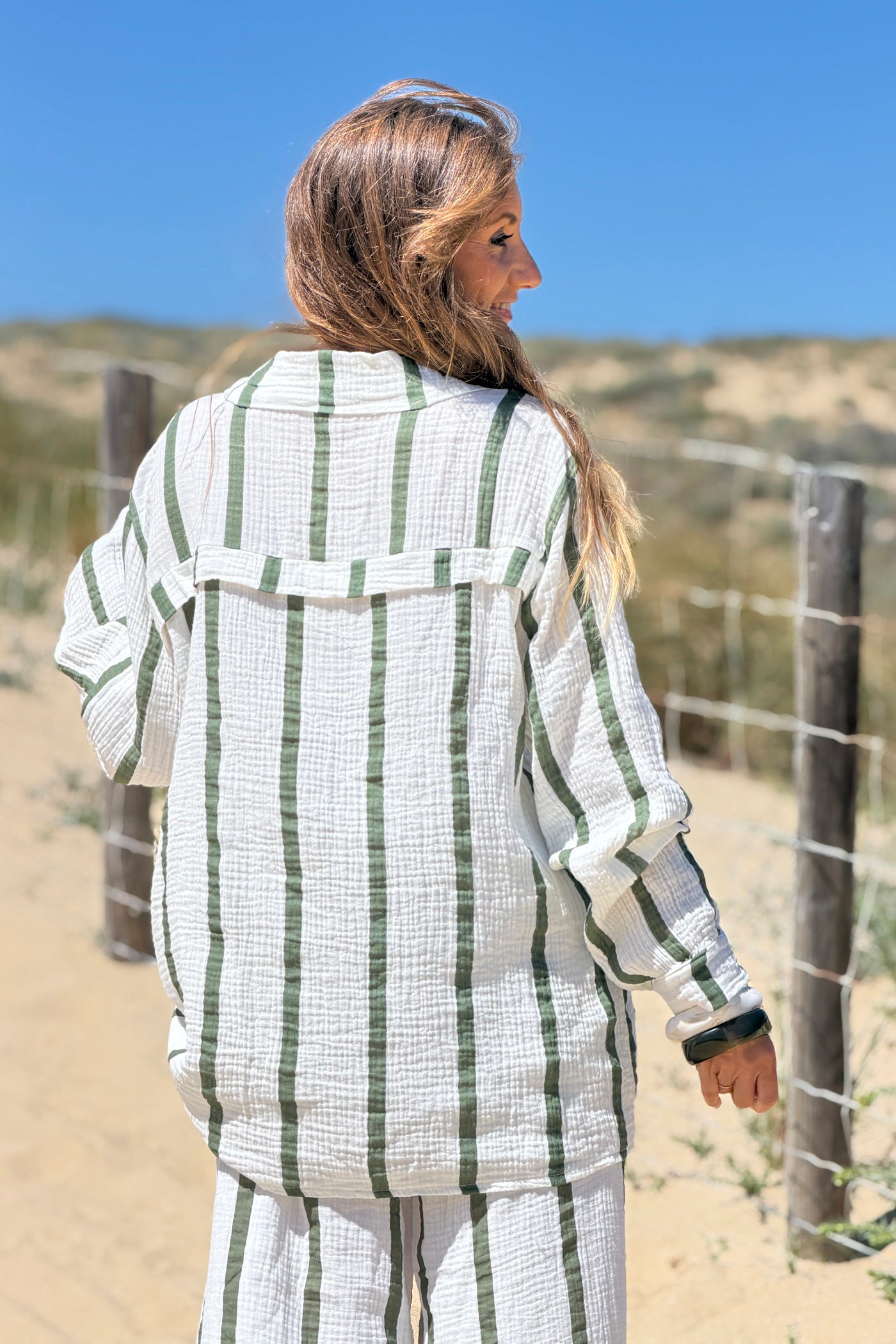 Olive Stripe Gauze Button-Down Shirt