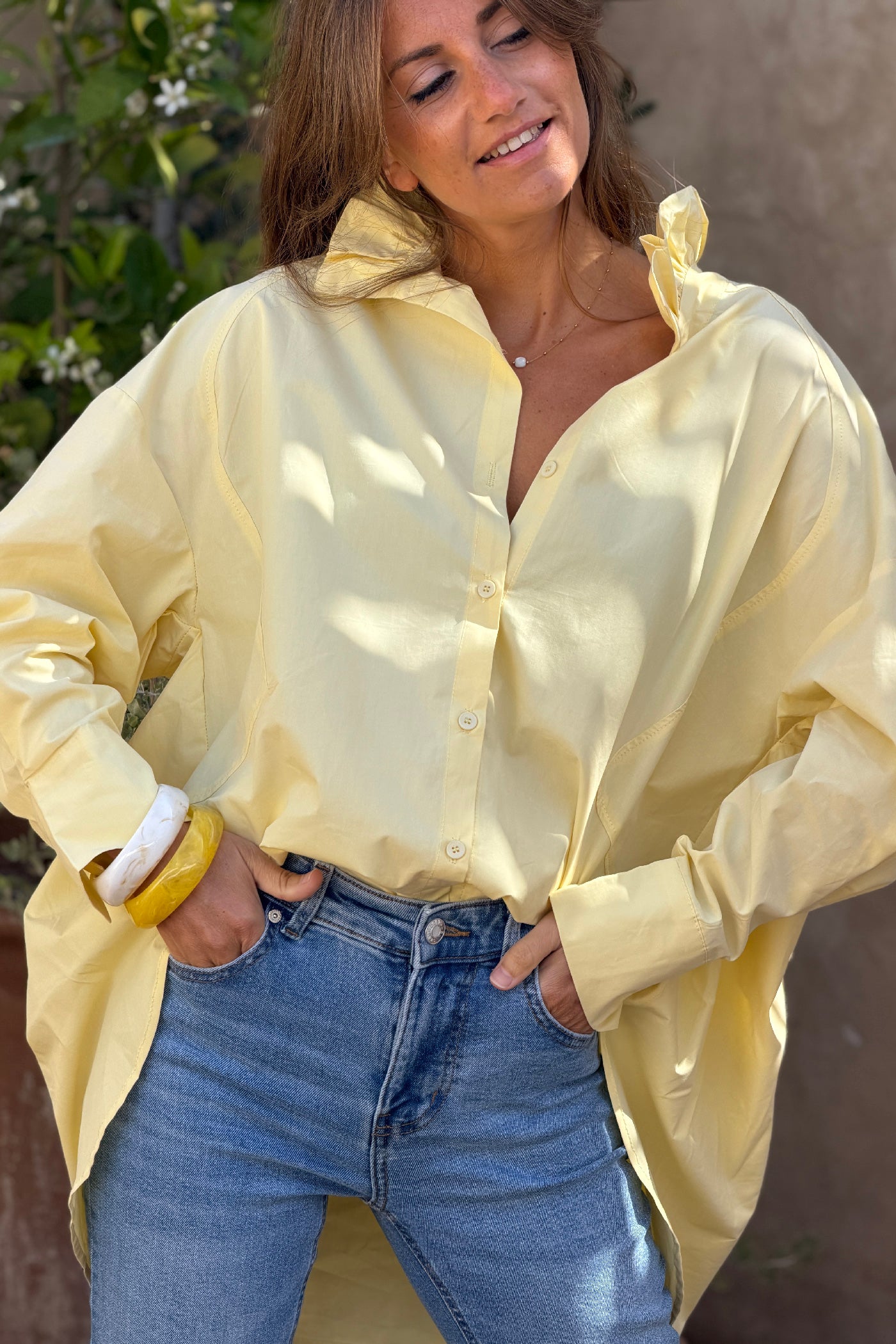 Butter Yellow Romantic Ruffles Cotton Blouse
