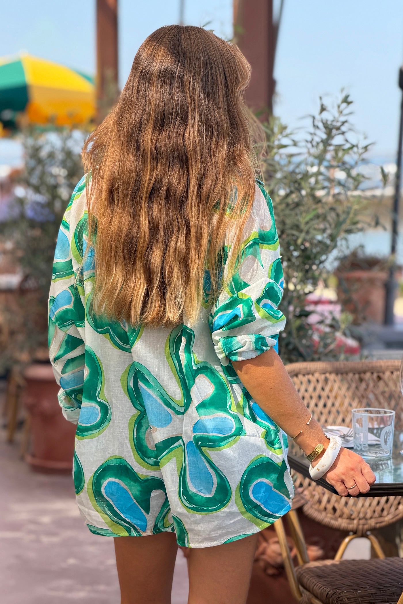 Green Groovy Floral Button-Down Blouse