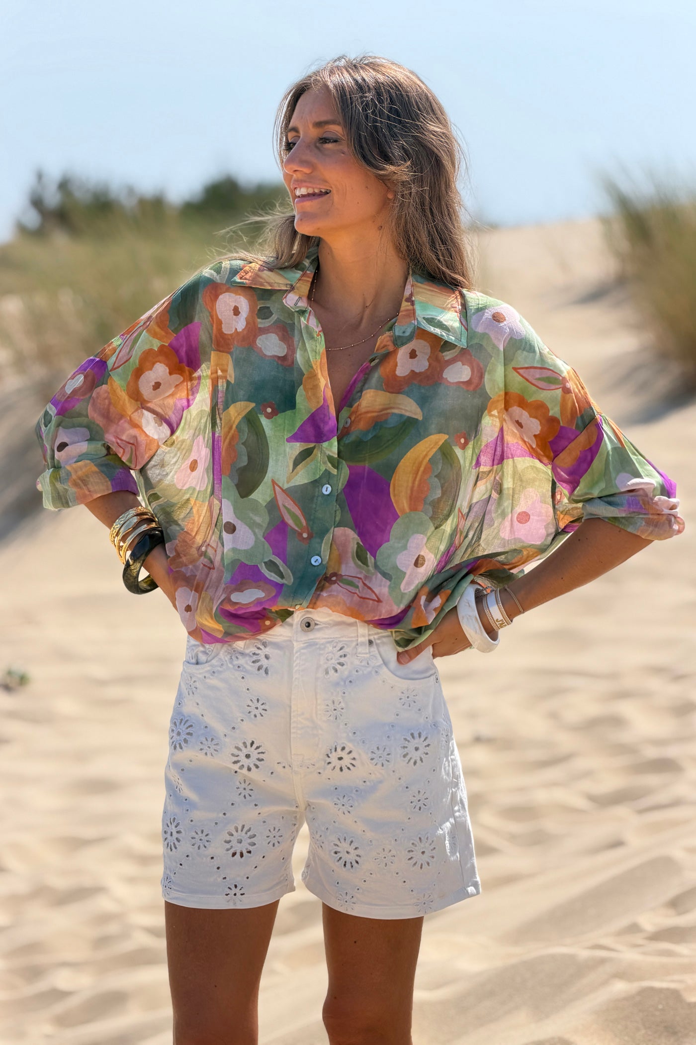 Olive Floral Floral Garden Tie-Waist Blouse