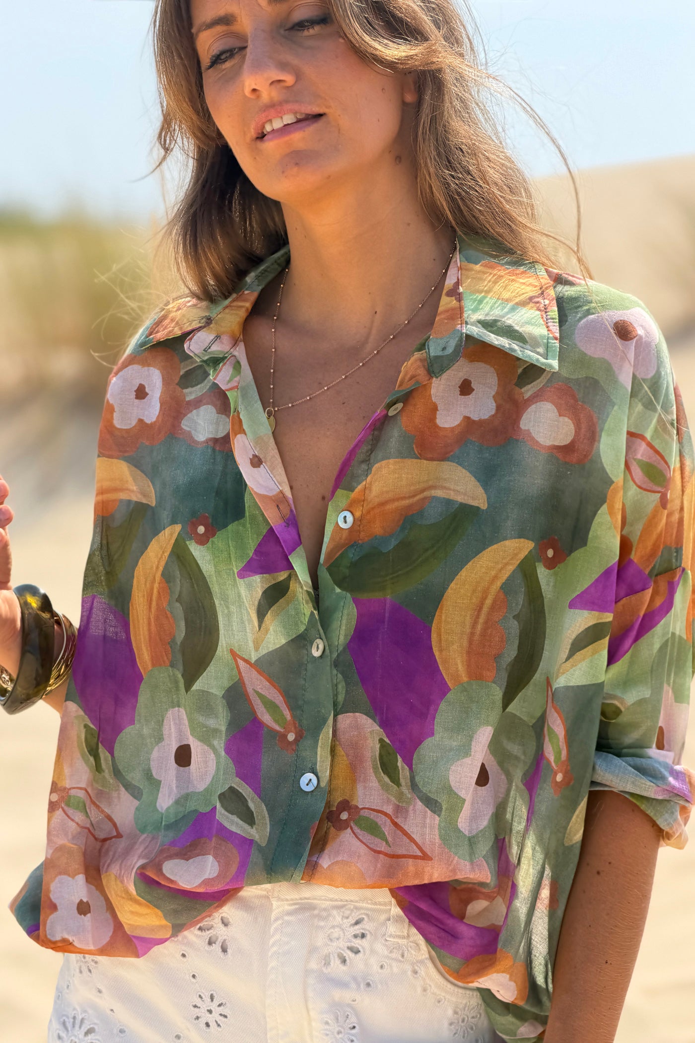 Olive Floral Floral Garden Tie-Waist Blouse