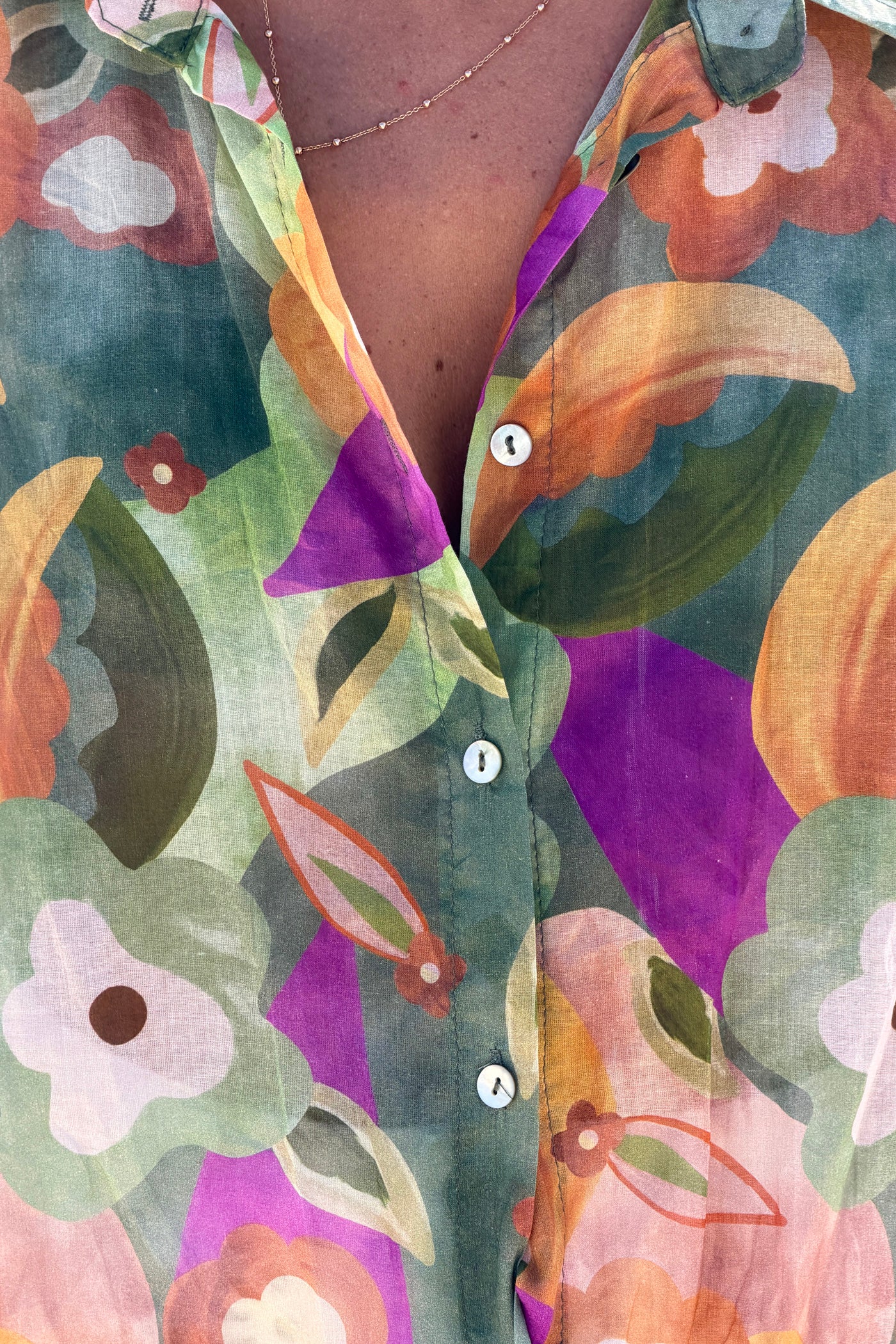 Olive Floral Floral Garden Tie-Waist Blouse