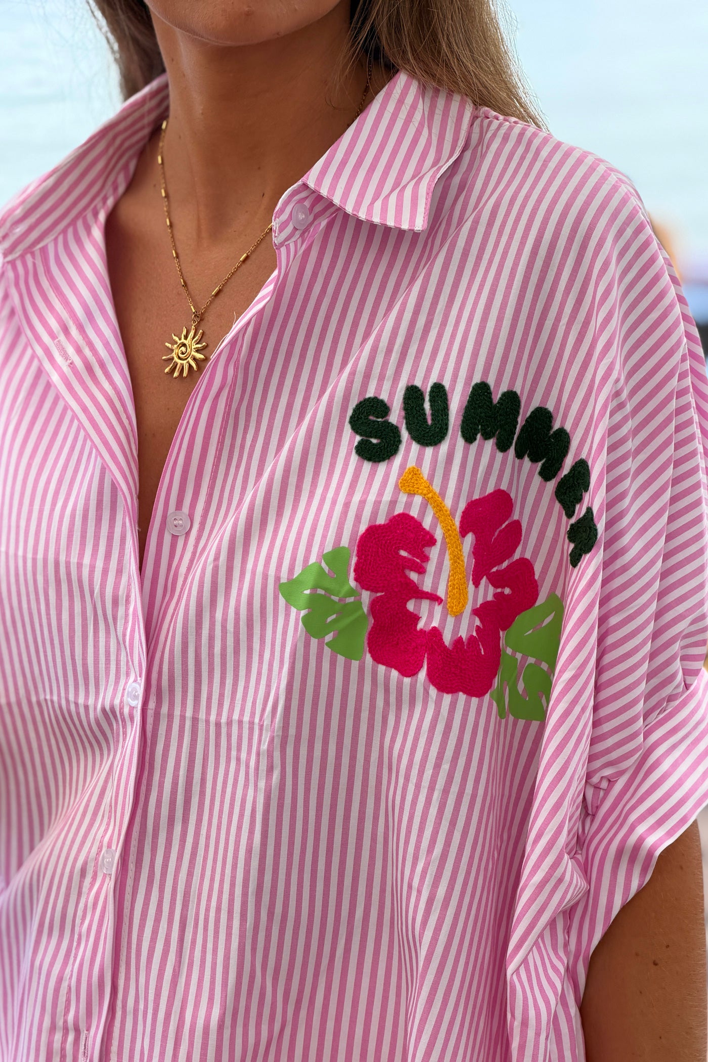 Pink Pinstripe Soleil Mon Amour Button-Down