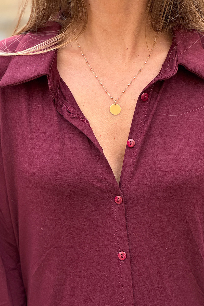 Chemise polo aubergine confort et stretch
