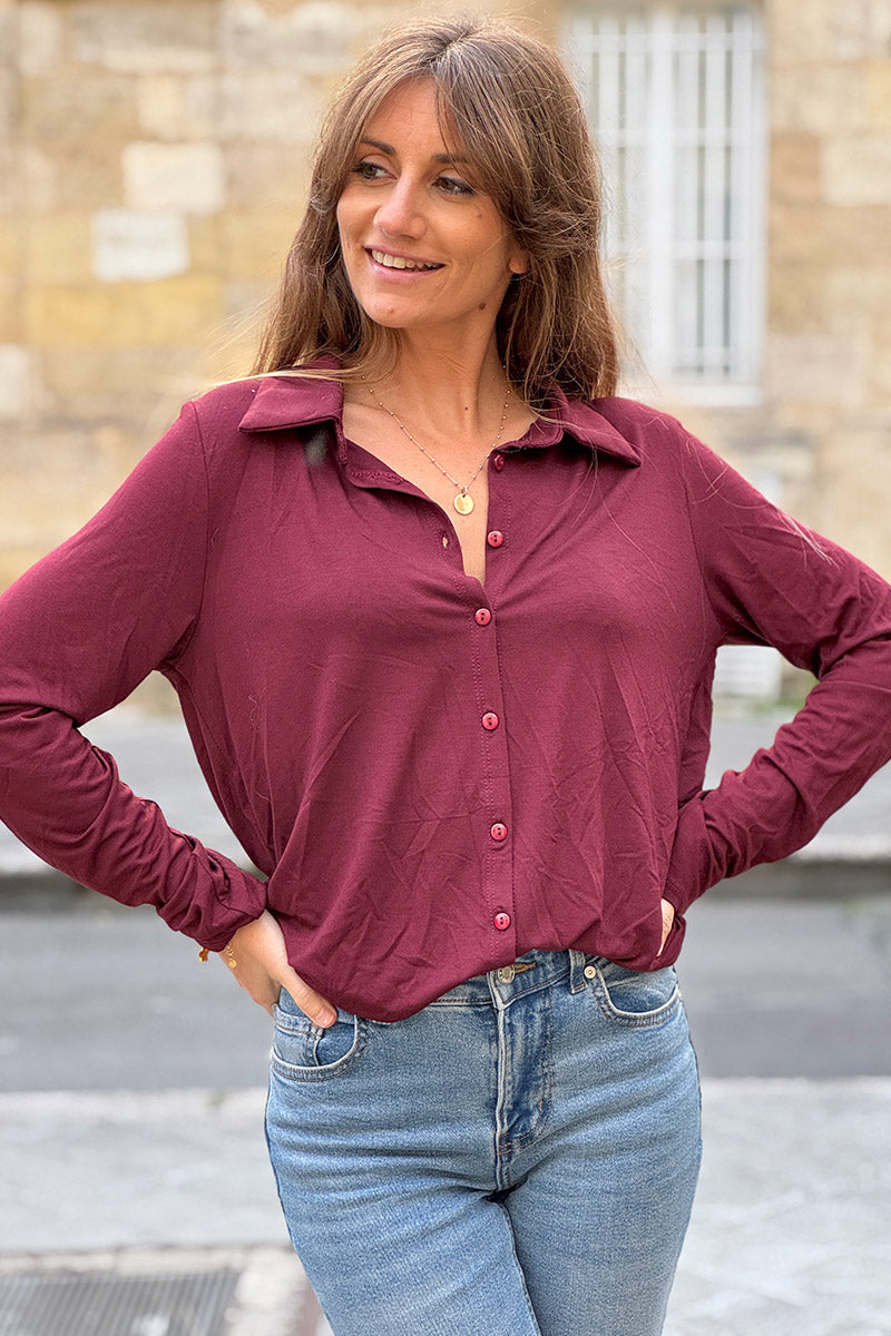 Chemise polo aubergine confort et stretch