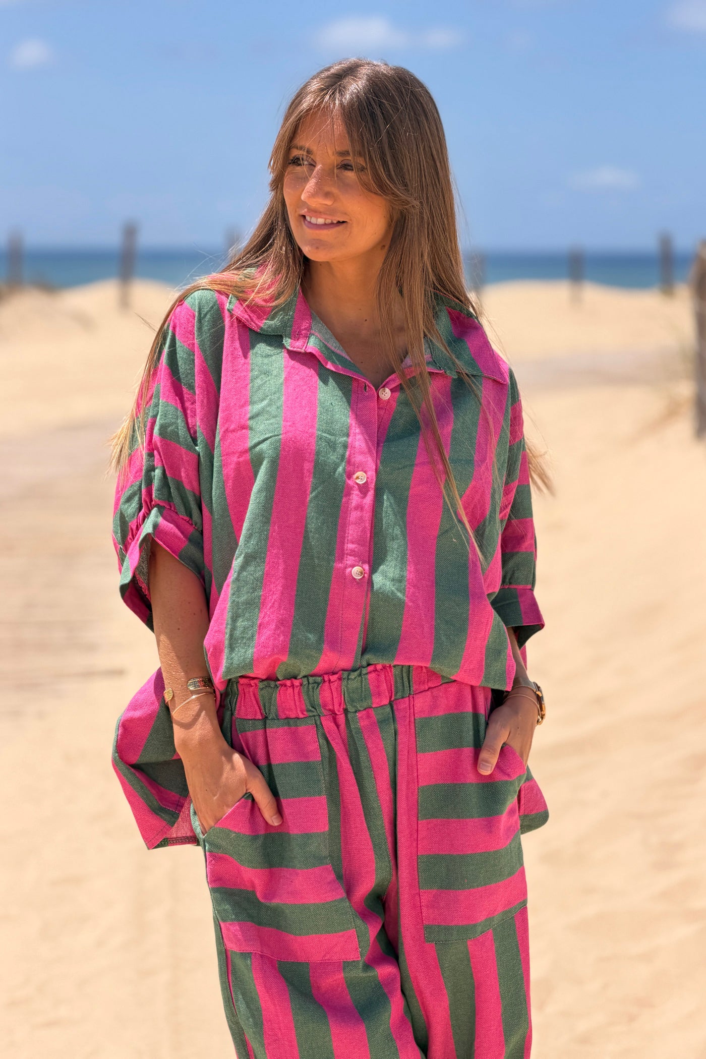 Pink Stripe Oversized Cabana Blouse