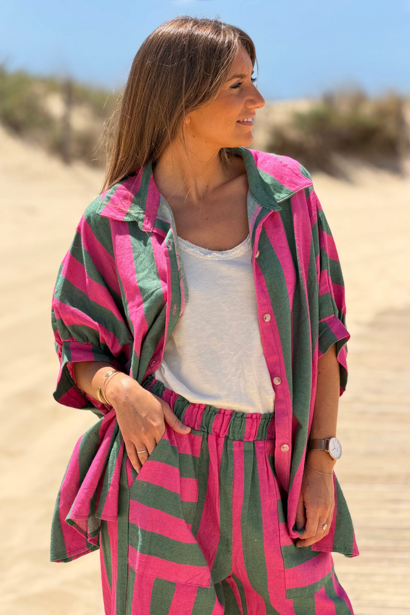 Pink Stripe Oversized Cabana Blouse