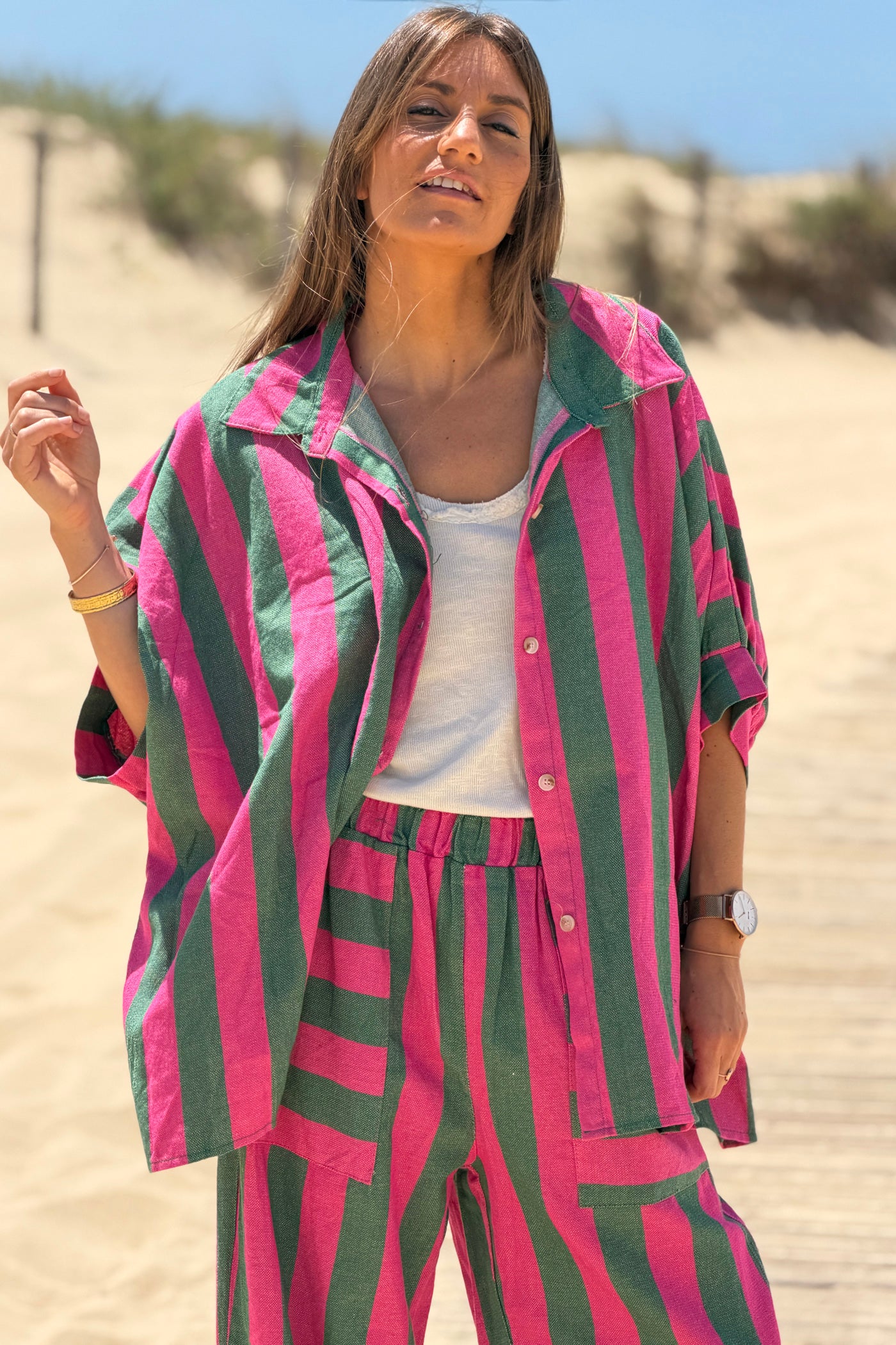 Pink Stripe Oversized Cabana Blouse