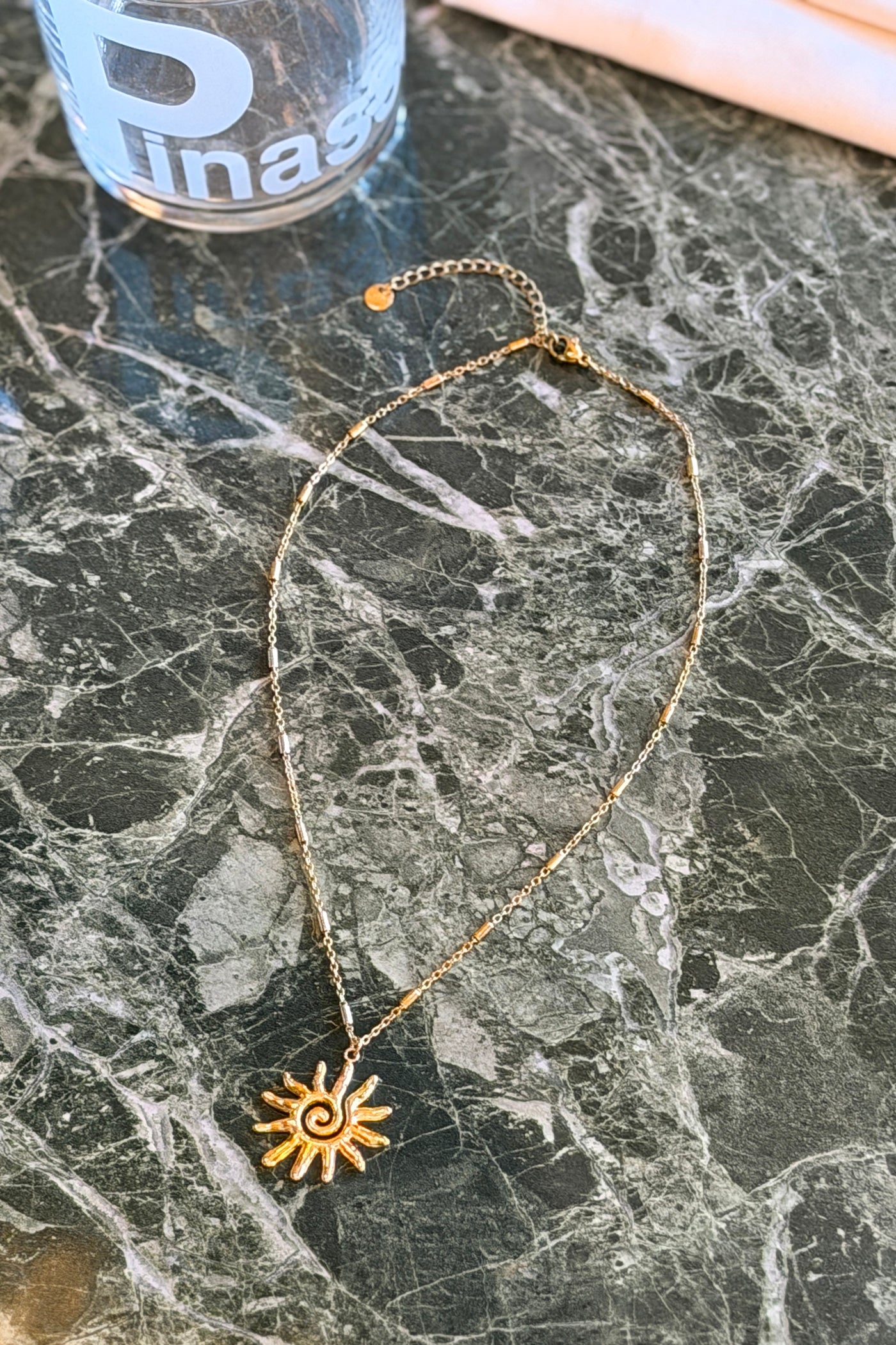 Golden Spiral Sun Pendant Necklace
