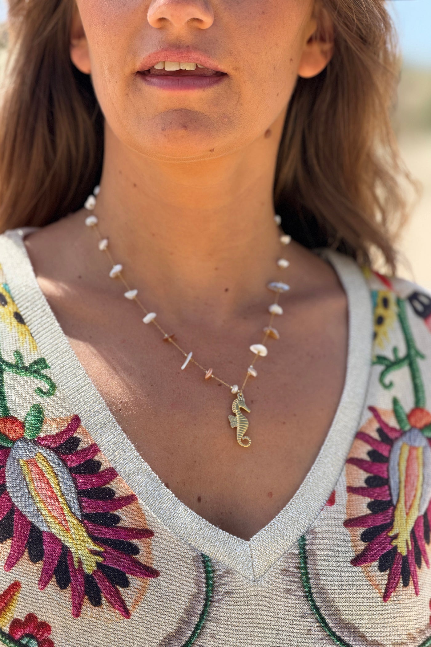 Seahorse Beaded Golden Chain Necklace